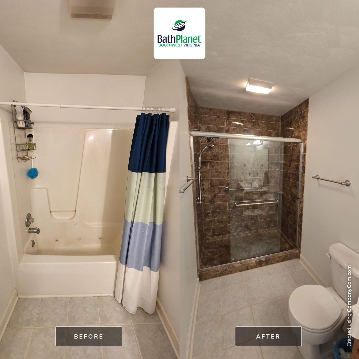 Tub to Shower in Madiera Granite by BathPlanet SW Virginia