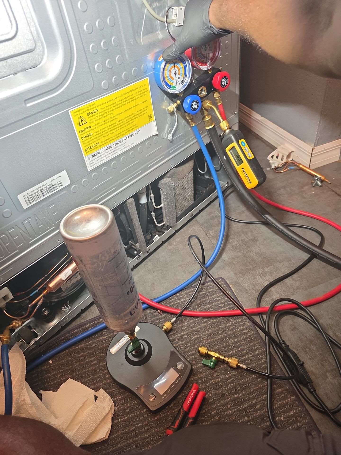 Residential Refrigerator Compressor Diagnostic and Refrigerant Service in Mount Dora by AMB-WORKS APPLIANCE REPAIR