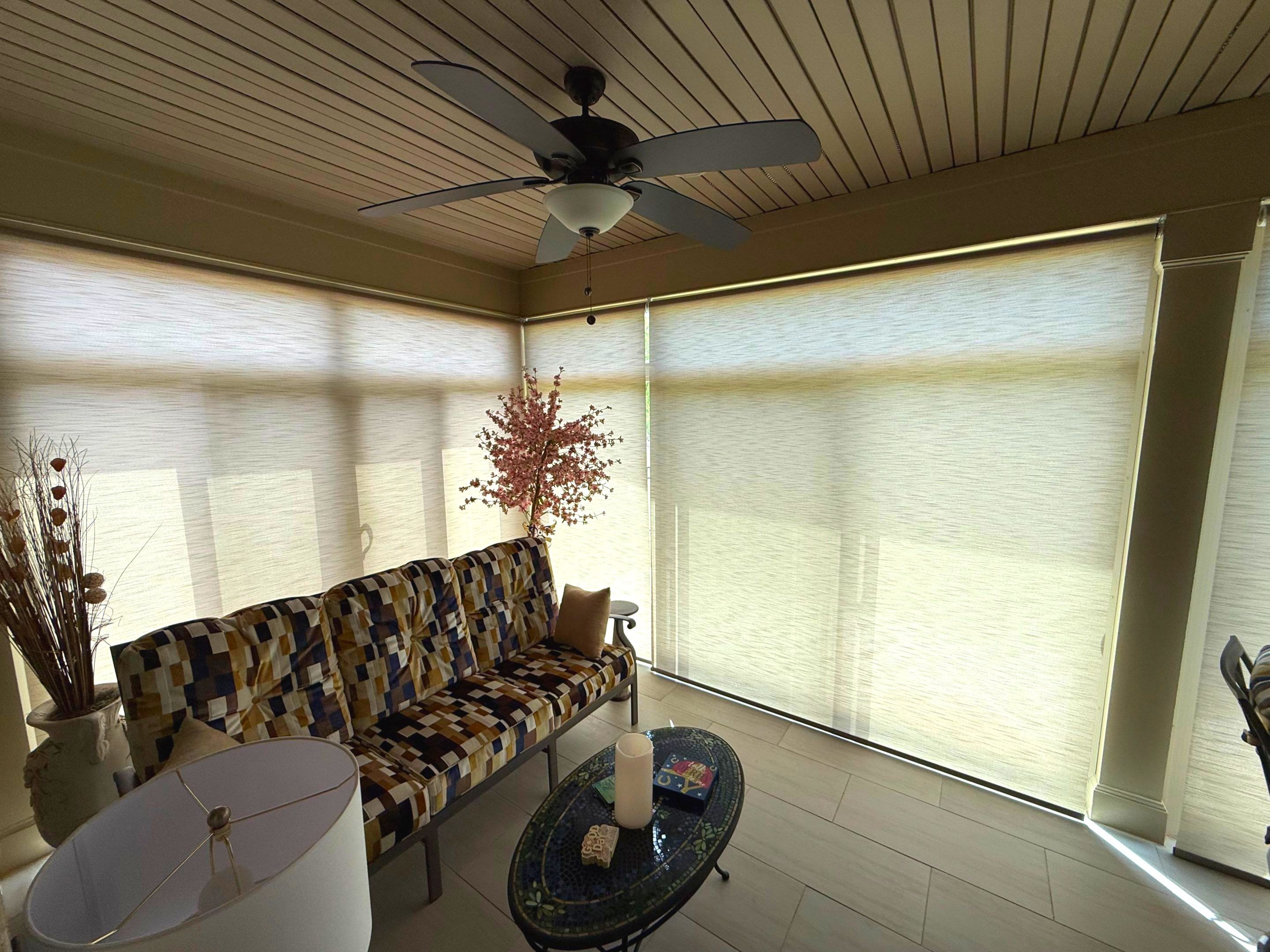 Custom Roller Shade Installation for Enclosed Sunroom in Mint Hill by Southern Traditions Window Fashions