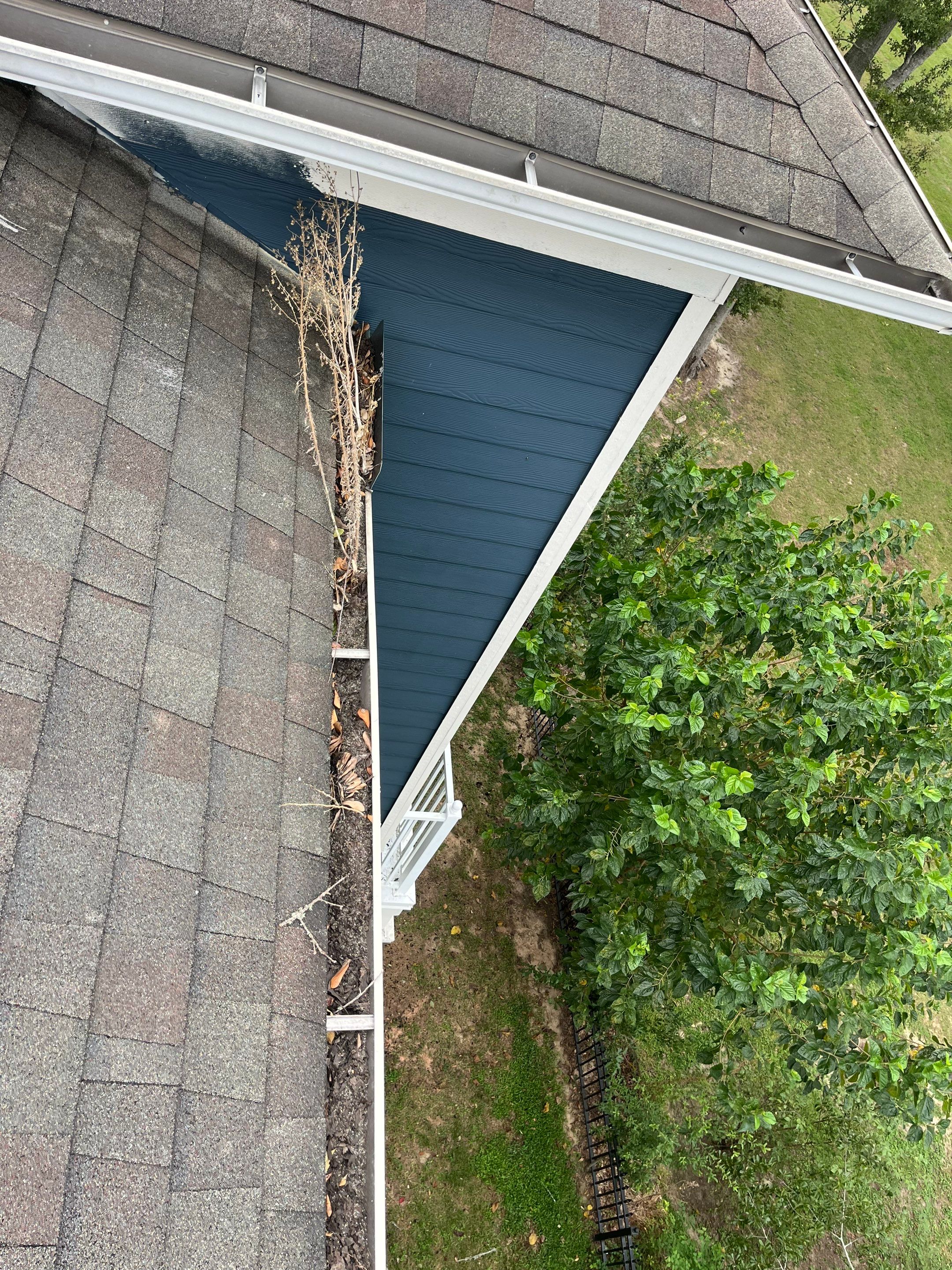 Commercial gutter cleaning Mobile photo with filled gutters