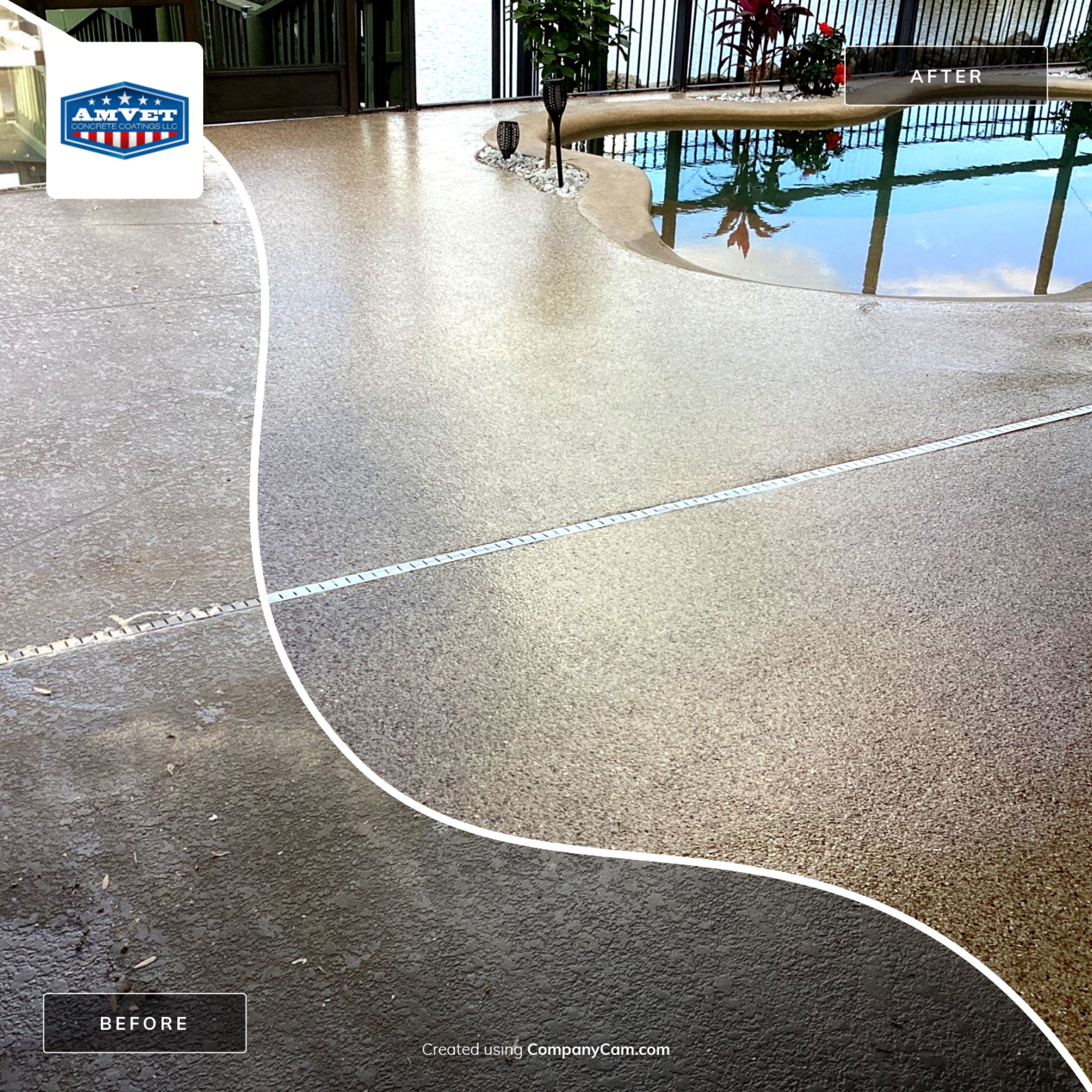 Pool Deck using Pecan by Amvet concrete coatings llc
