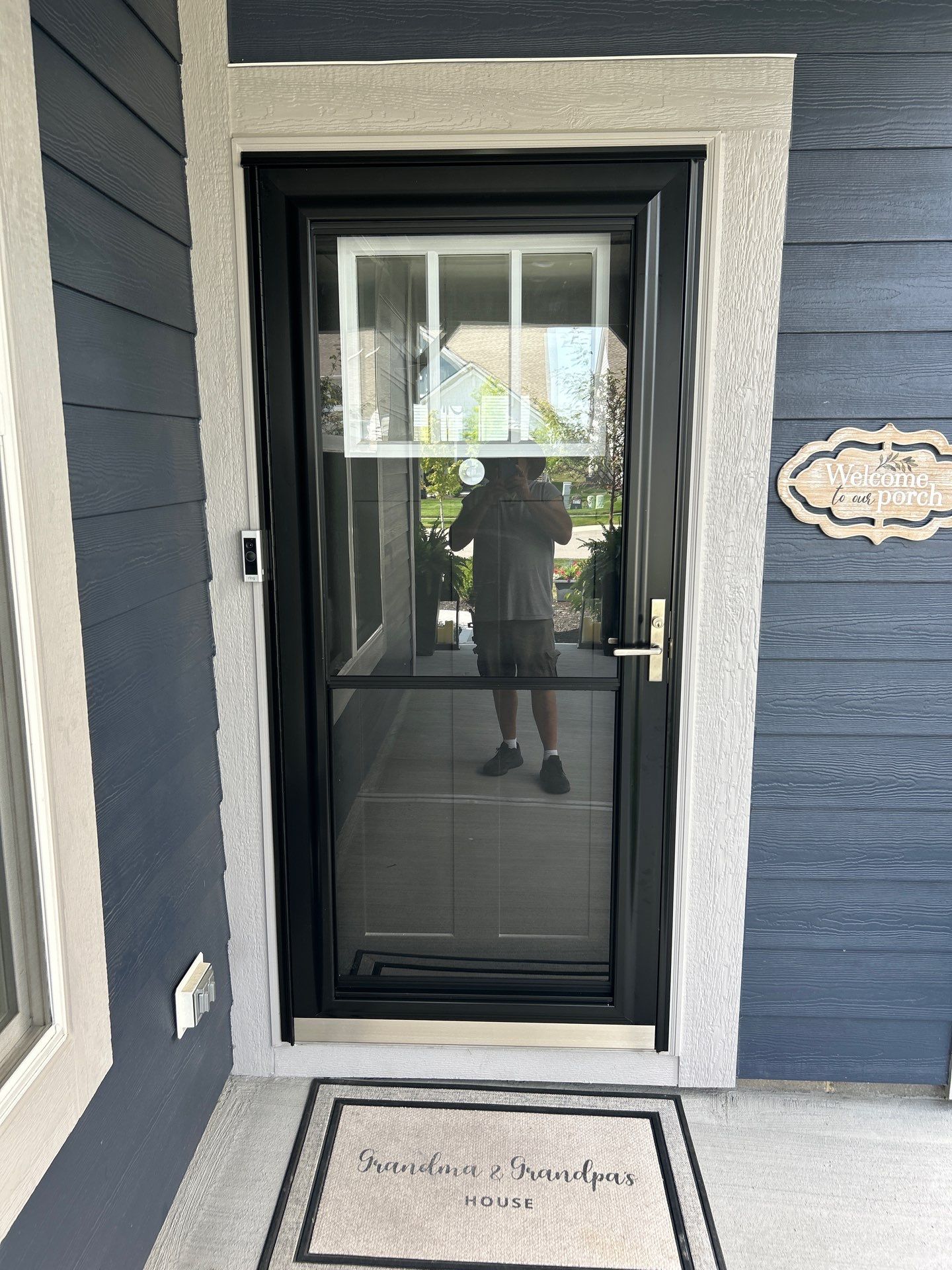 Black Storm Door Installation with Hardware Upgrade in Westfield by Merrifield Exteriors, LLC