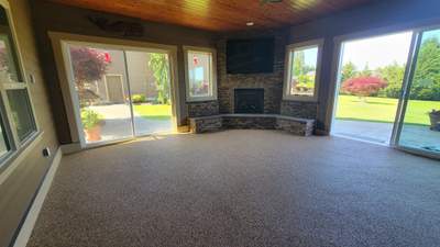 Warm Retreat Basement in Vuba Stone with Fireplace