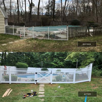 Pool Fence, Vinyl privacy fence and Vinyl picket style fence. 