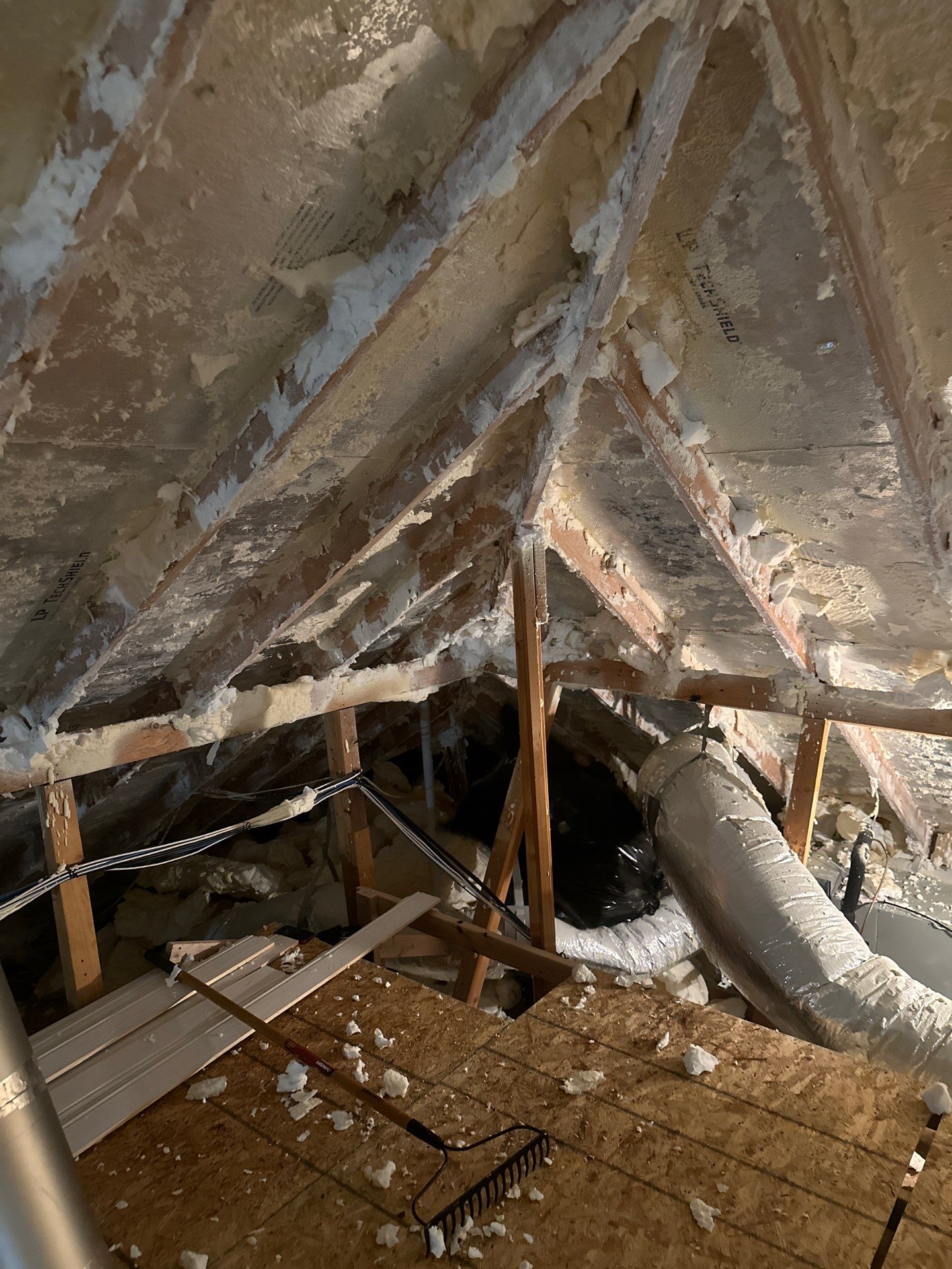 Spray foam insulation removal & re spray by Apex Insulation Solutions