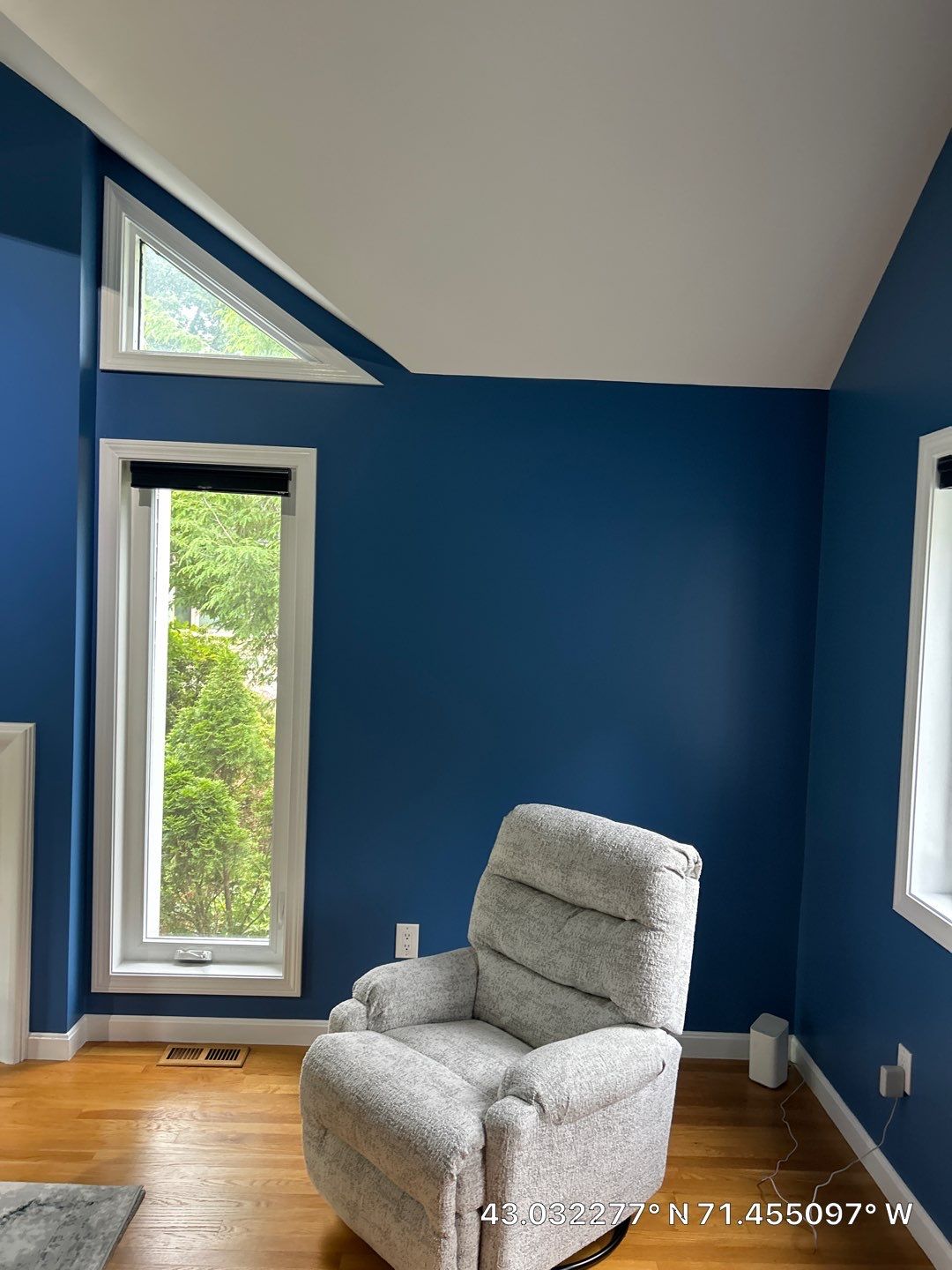 Interior Living Room Painting with Deep Blue Walls in Manchester by The Persnickety Painters