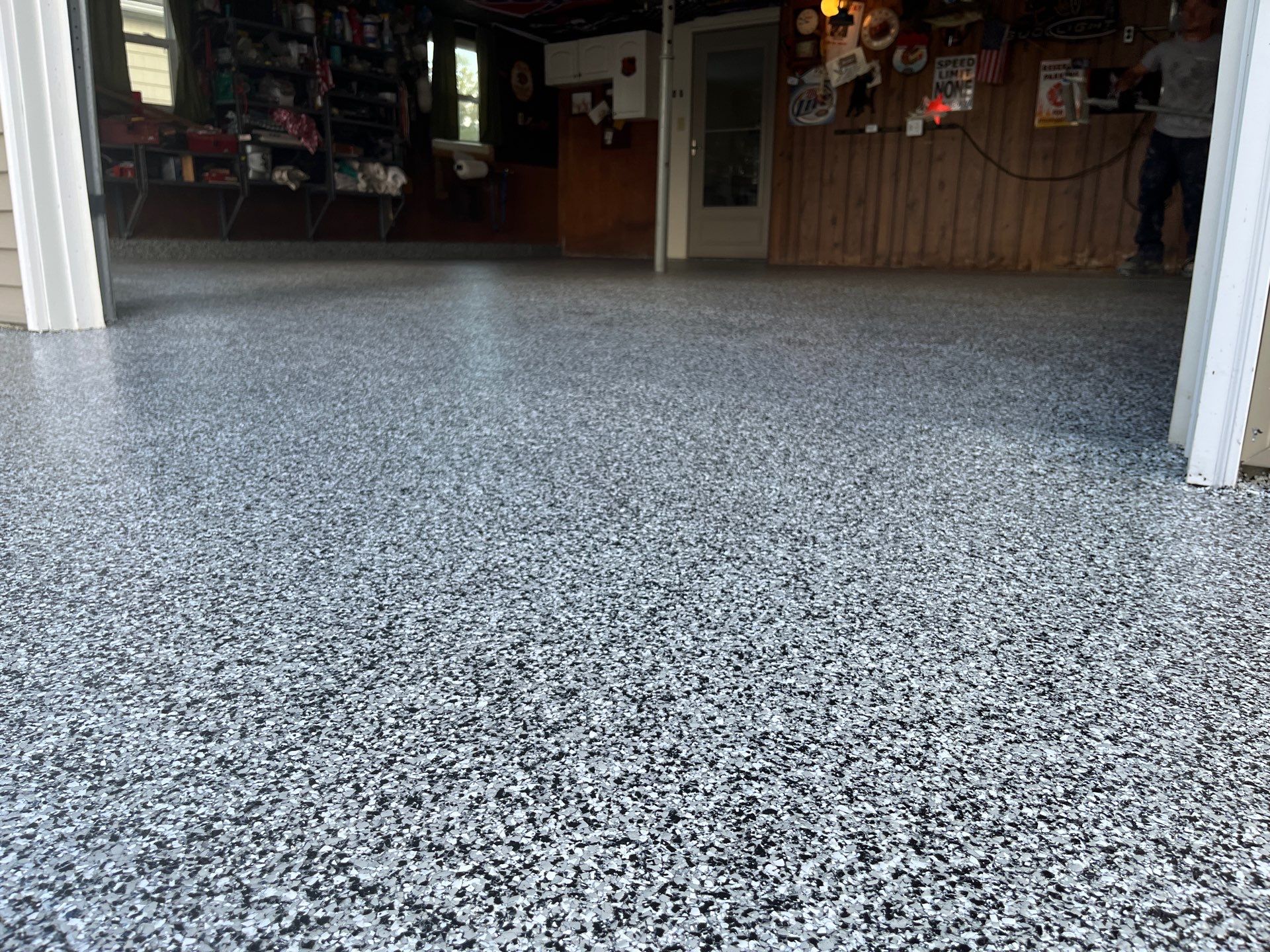 Domino Flake Garage Floor  by Level 10 Coatings