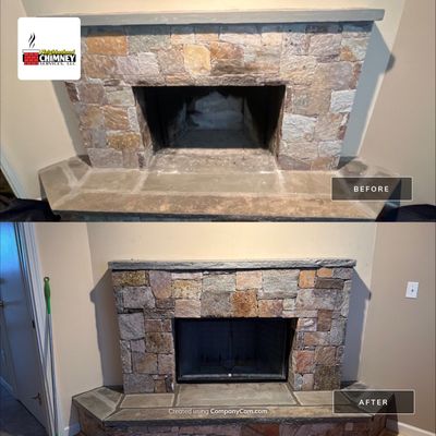Wood Fireplace w/ Reused Stone
