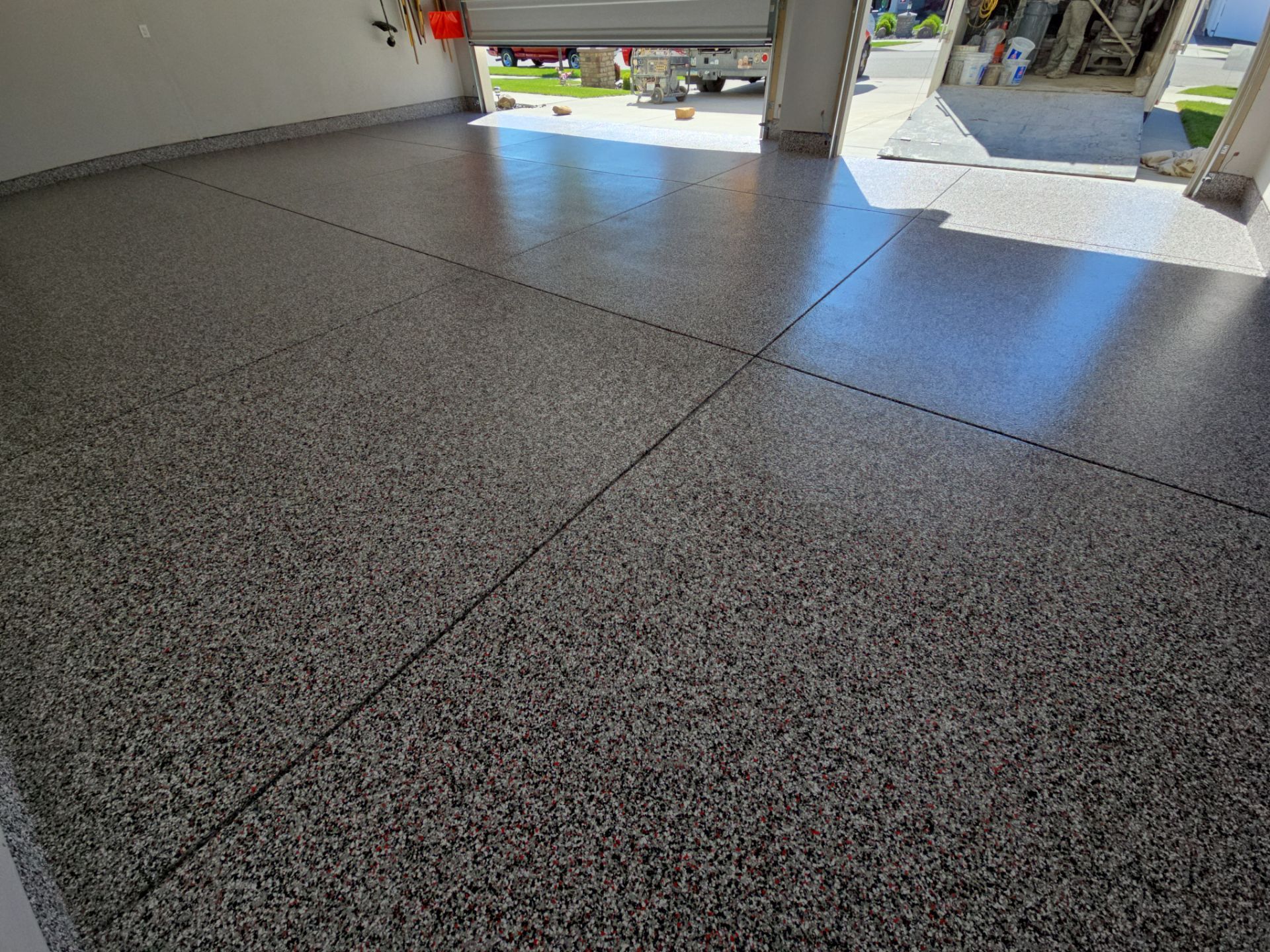 Garage Transformation using Domino w/ 5% Cherry Bomb Red  by Croc Coatings, LLC
