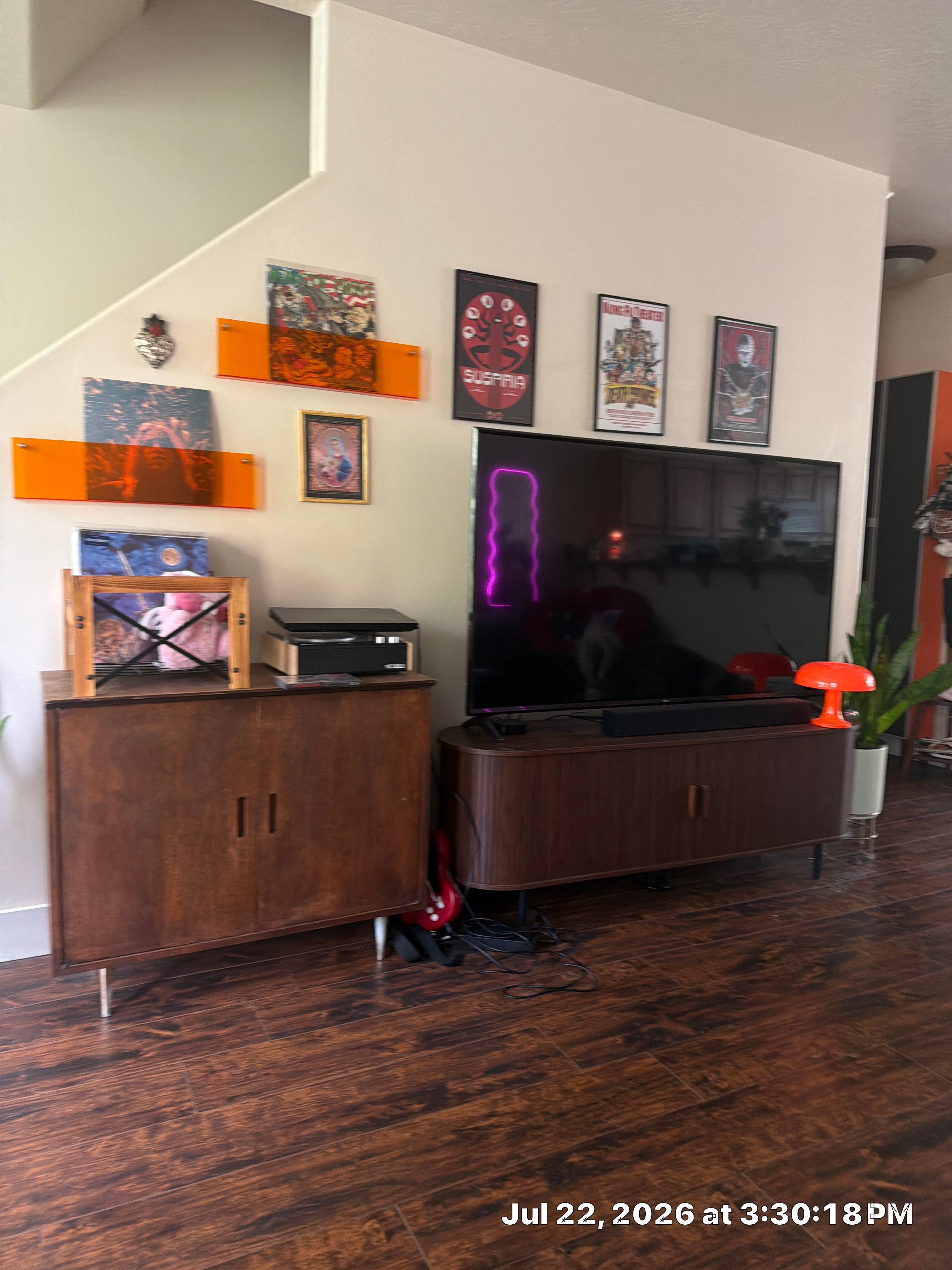 Custom Media Console and Floating Shelf Installation in South Salt Lake by CompanyCam Sales Demo
