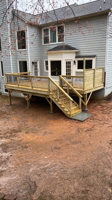 Elevated Deck Replacement with Black Metal Railings in Johns Creek