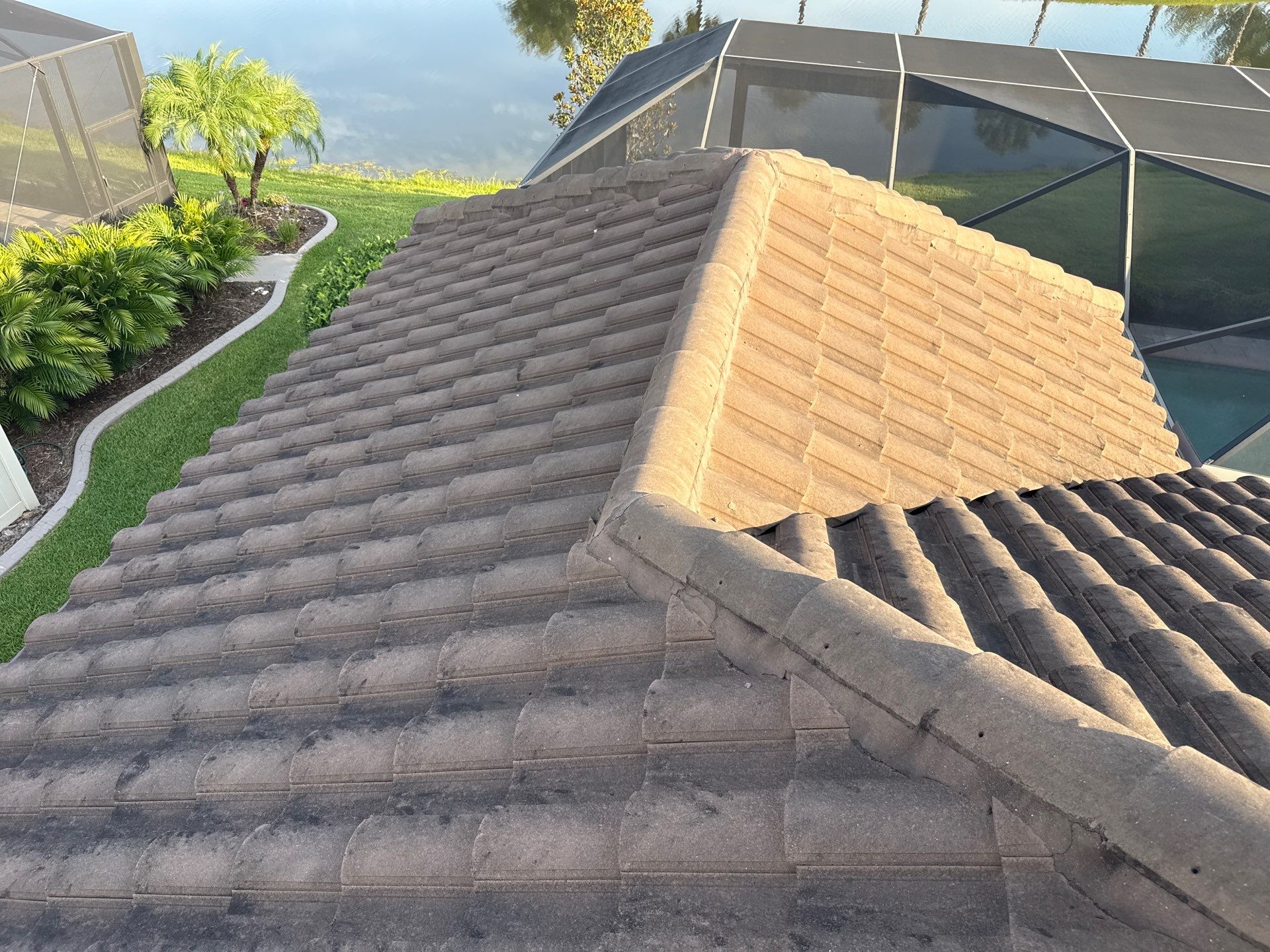 Soft Wash Roof Cleaning – Concrete Tile Roof | Artisan Lakes Esplanade, Palmetto, FL by Sunshine AquaWash