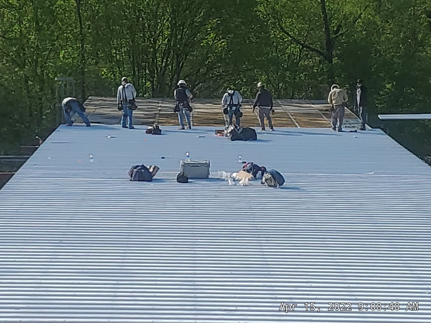 Commercial Roofing Installation using Aluminum Roofing panels by Hostetler Roofing