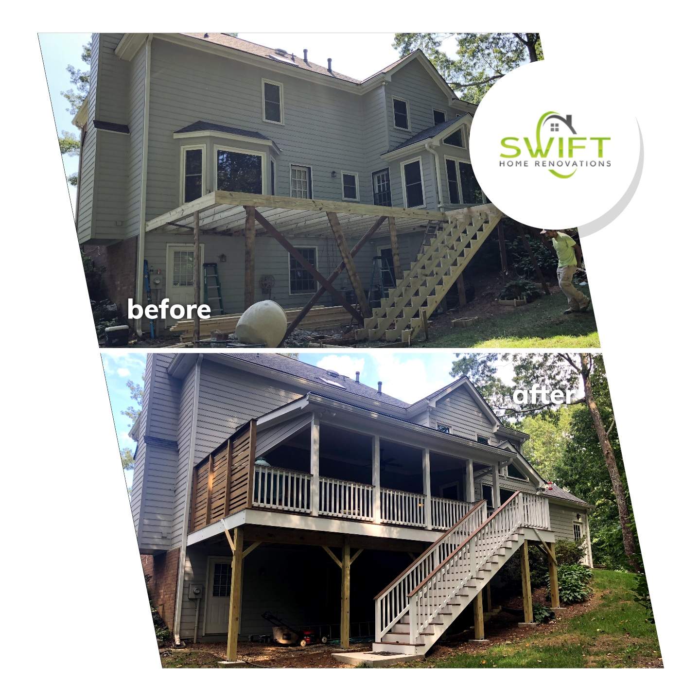 Elevated Wood Deck and Screened-In Porch Addition in Roswell by Swift Home Renovations
