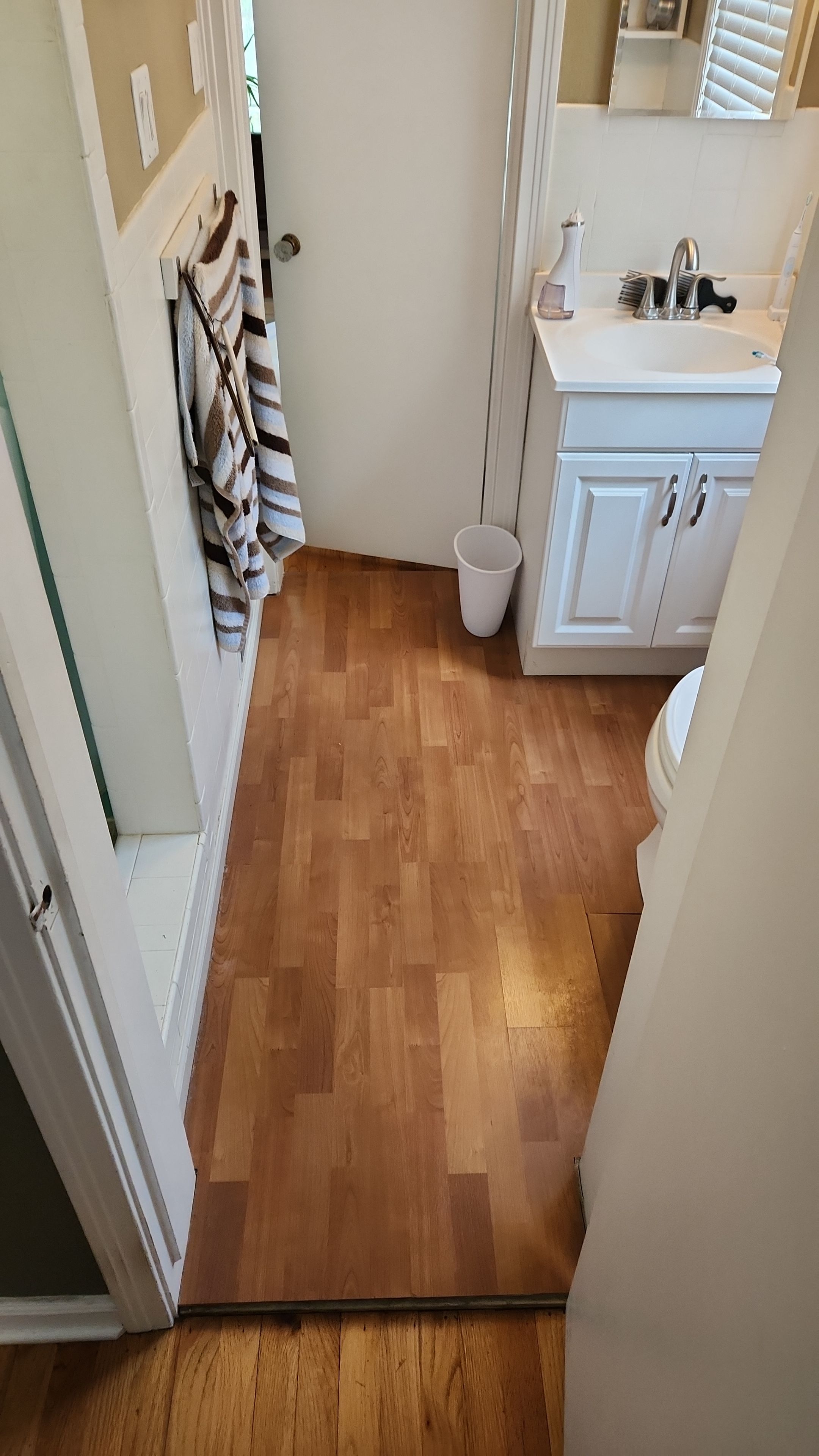 Full bathroom, tile shower, tile floor, tile wainscoting by The Shower Company