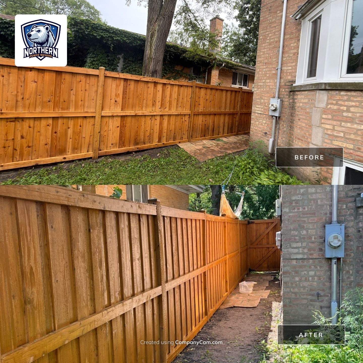 Wood fence cleaning and sealing by Northern Power Washing LLC.