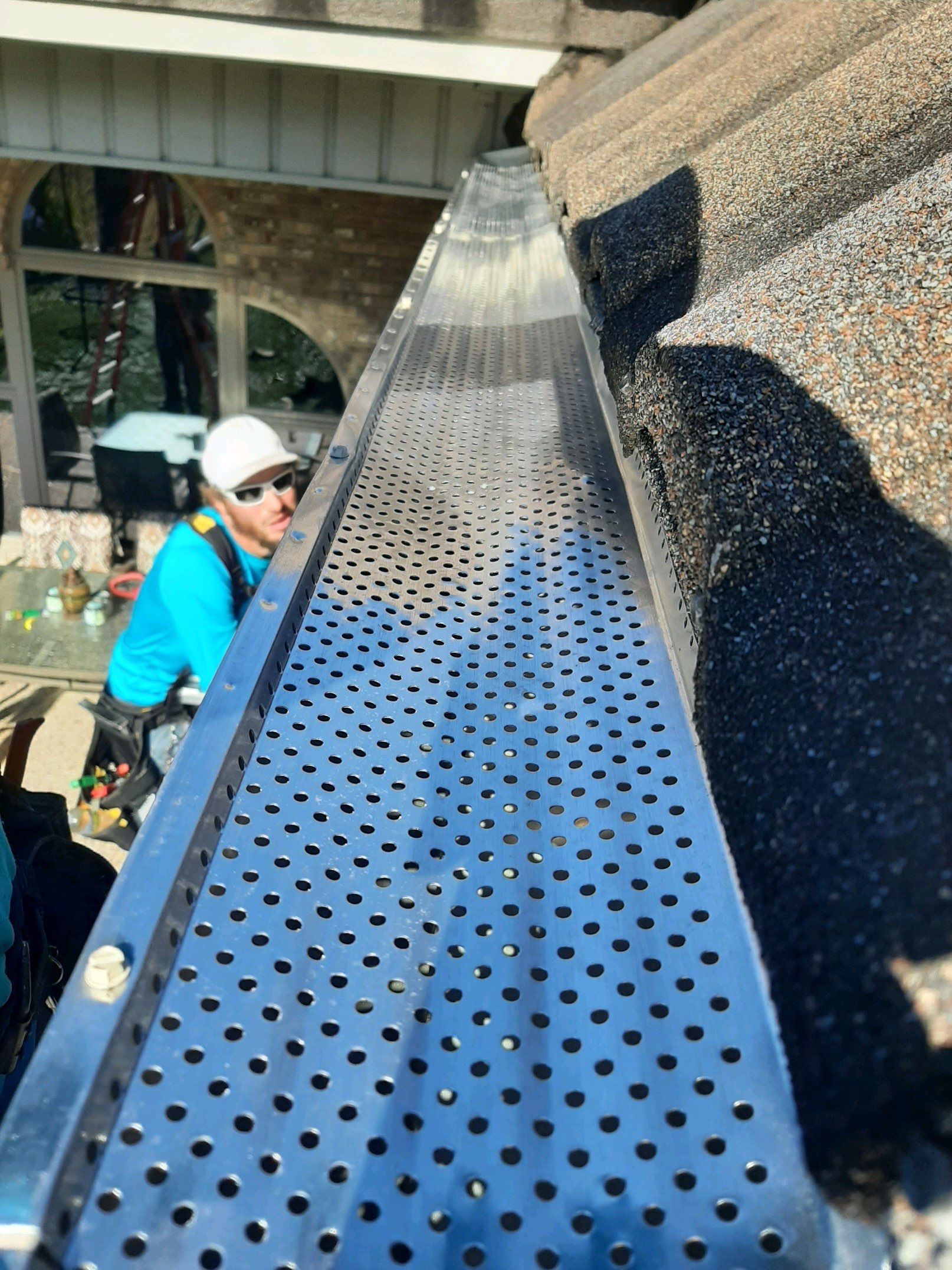 Seamless Gutter Installation with Wicker Color K-Style Gutters and LeafBlaster Pro Mesh Gutter Guards by Gutter Professors