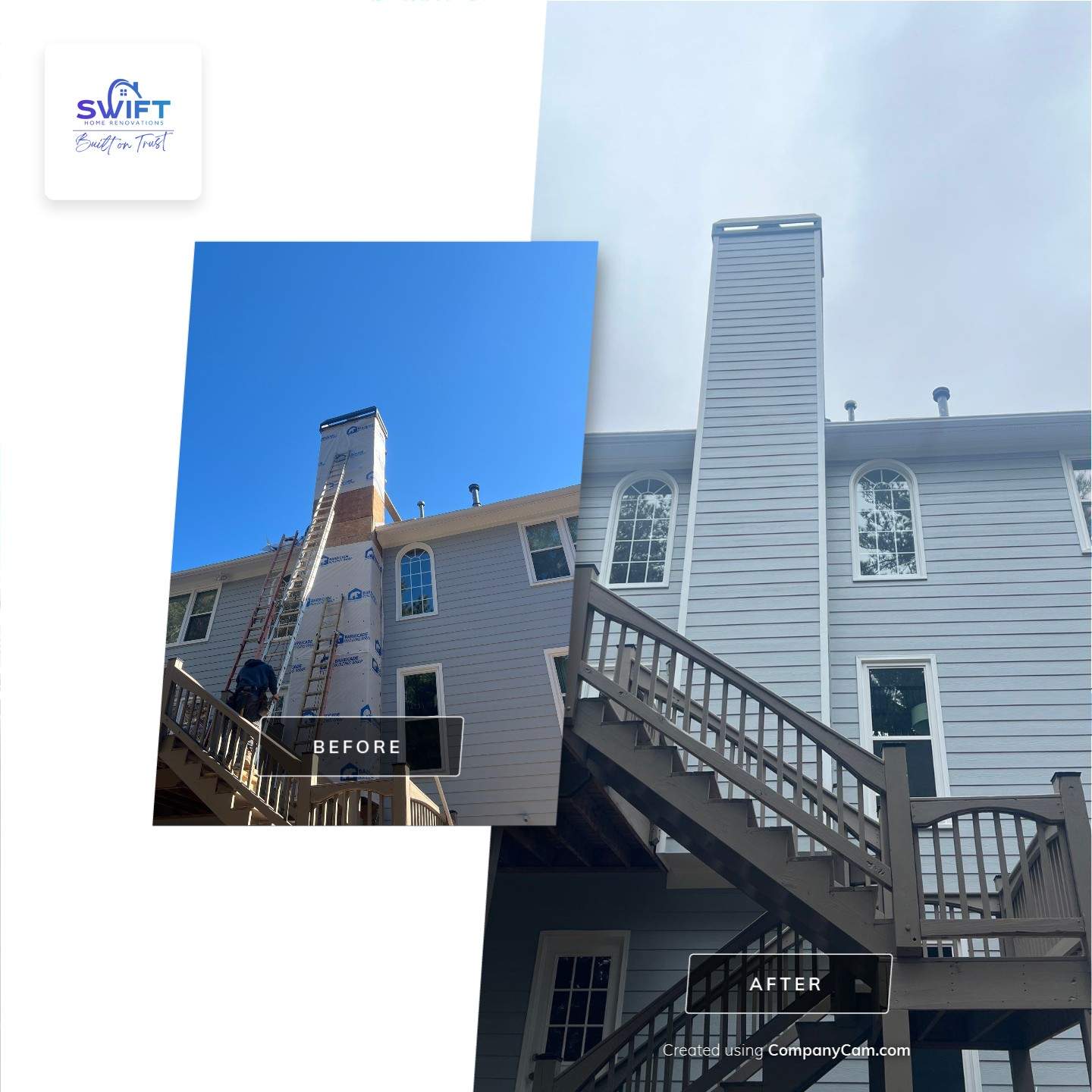 Chimney Siding Reconstruction and Full Exterior Painting in Marietta by Swift Home Renovations