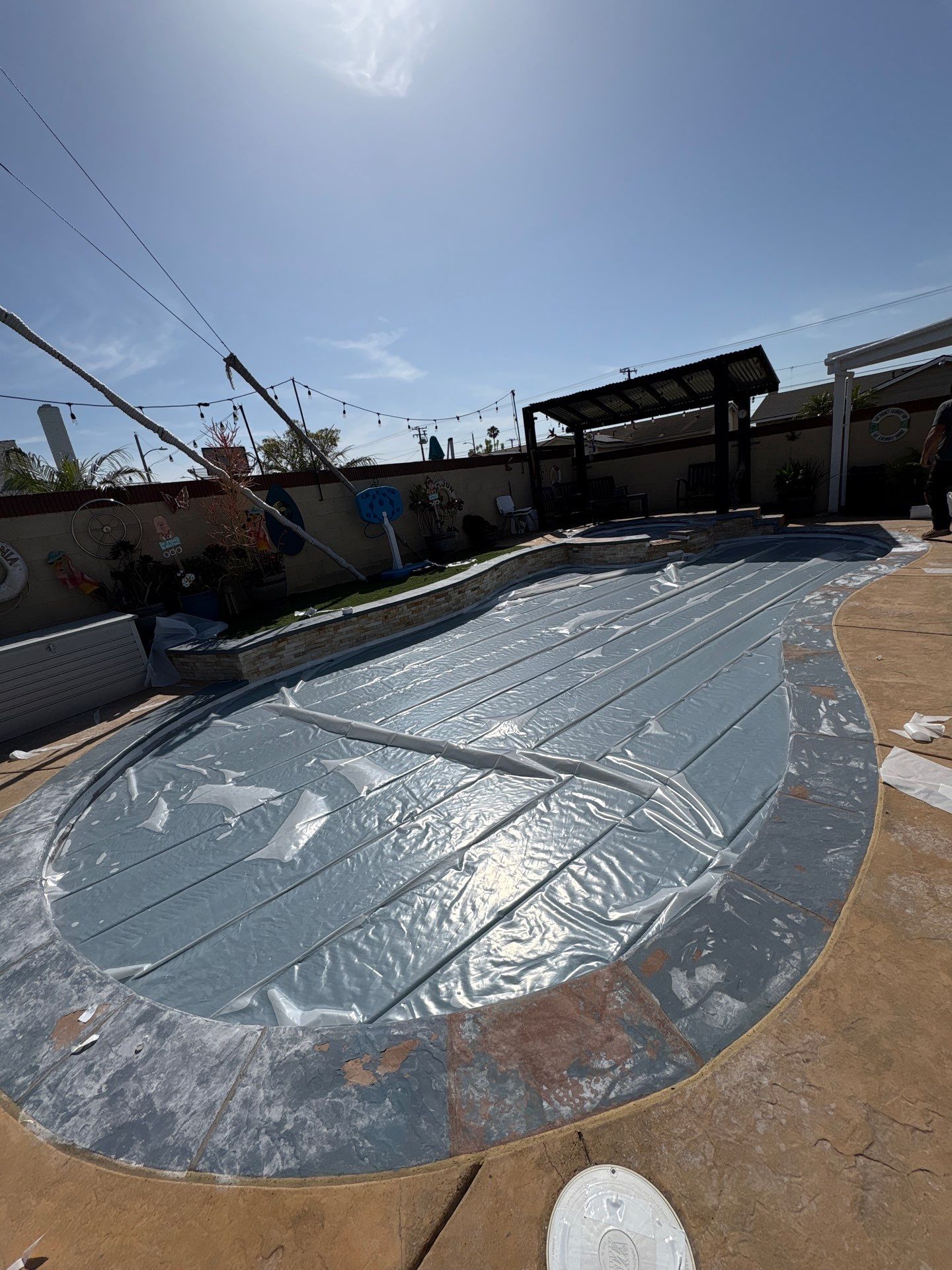 Sandblast & Staining Pool Deck by La Power Washing Inc