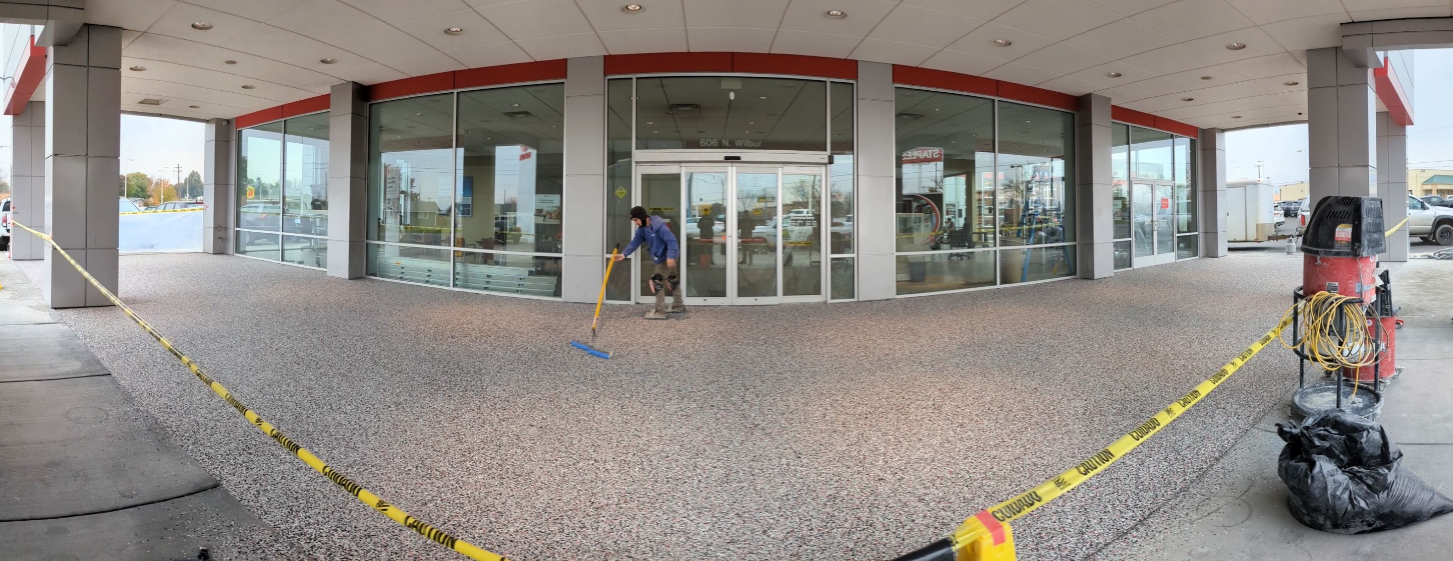 Commercial Floor Transformation using Domino w/ 5% Cherry Bomb Red  by Croc Coatings, LLC
