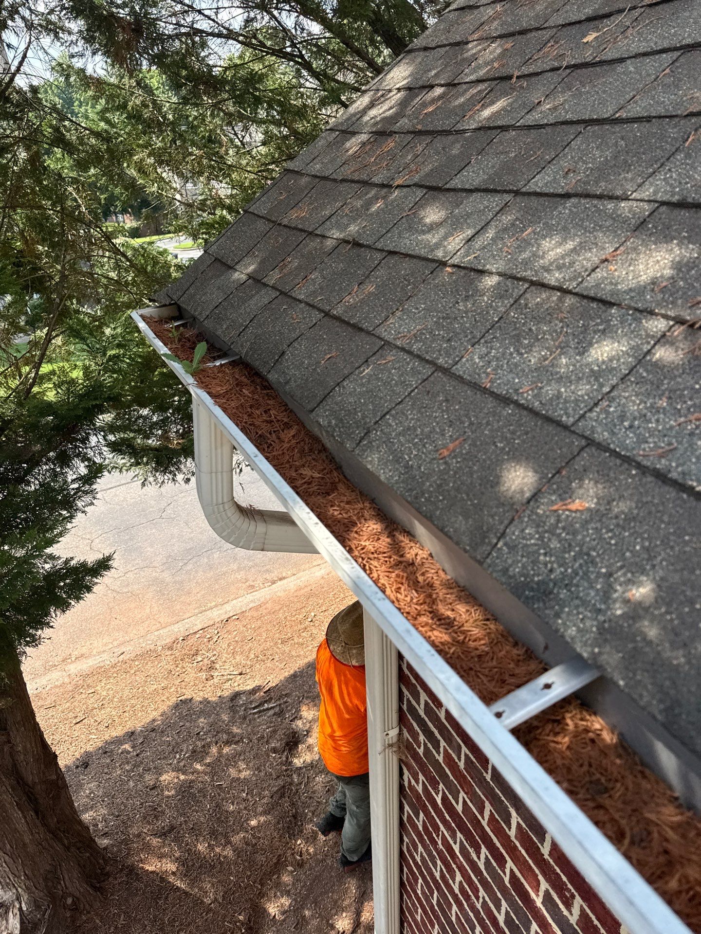 Commercial gutter cleaning Cary & Apex, NC before photo with filled gutters