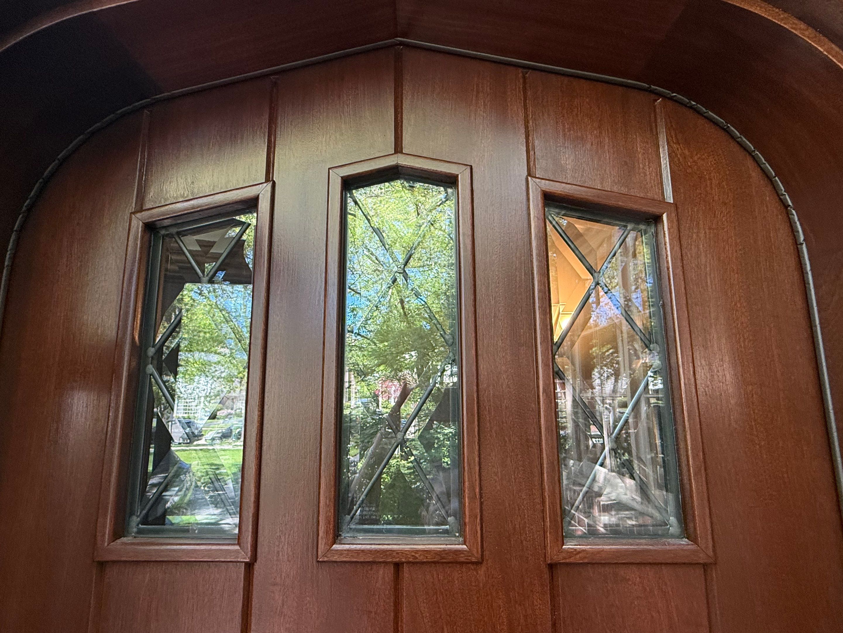 Custom Arched Wood Entry Door with Diamond Glass Replacement in Wilmette by Great American Exteriors