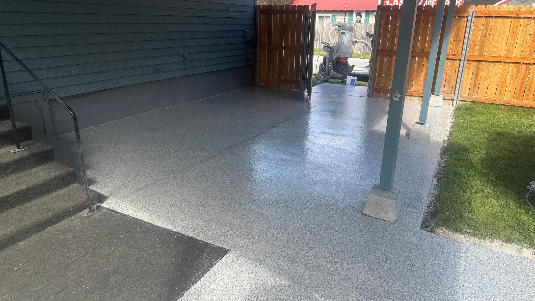 Newport Patio Transformation with Slatestone Industrial Chip Coating by Croc Coatings, LLC
