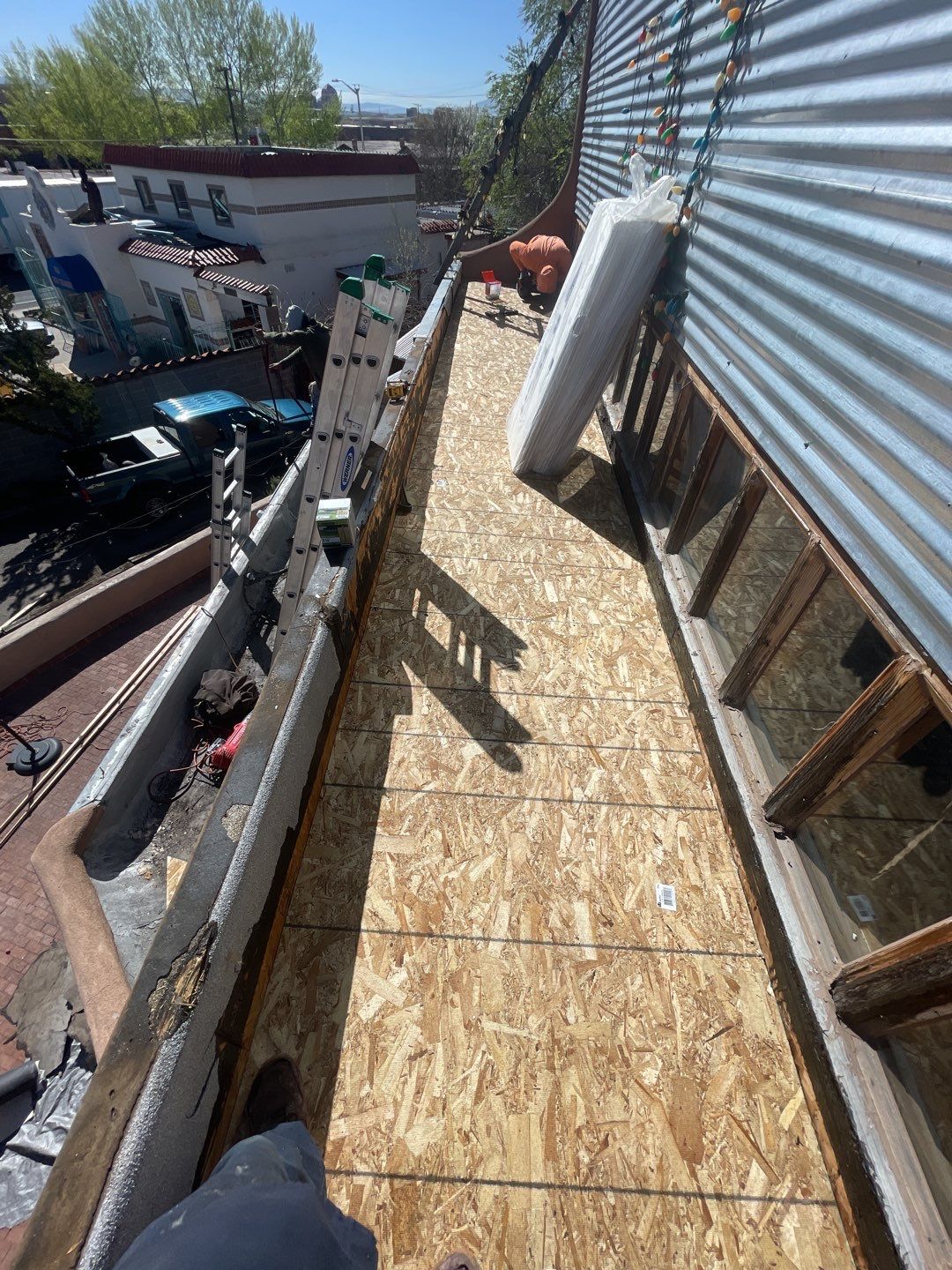 TPO Roof Replacement on entry of Albuquerque Restaurant by Doyle Roof Masters Inc