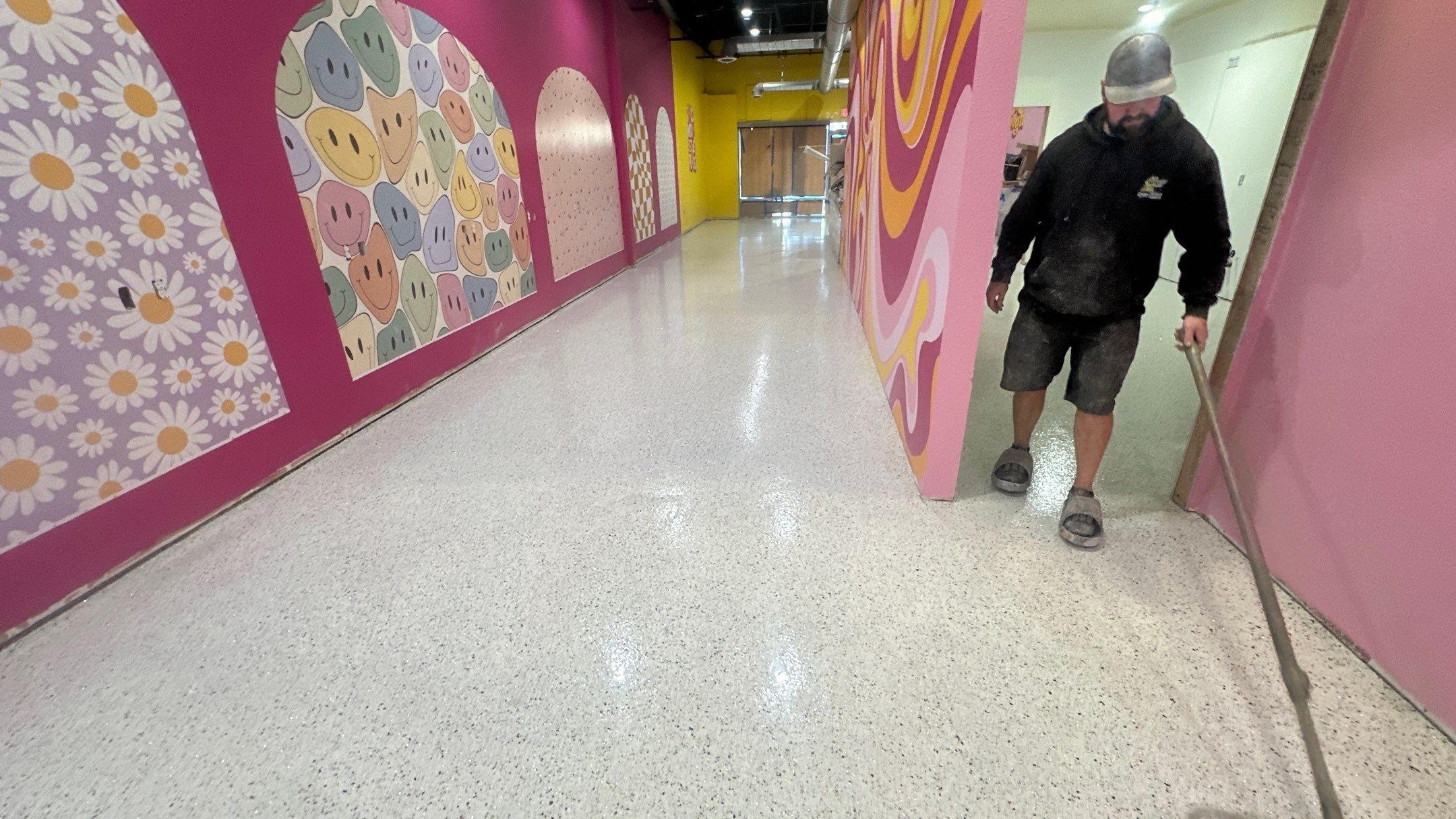 Commercial Floor Transformation using Jawbreaker w 2% Glitter by Croc Coatings, LLC
