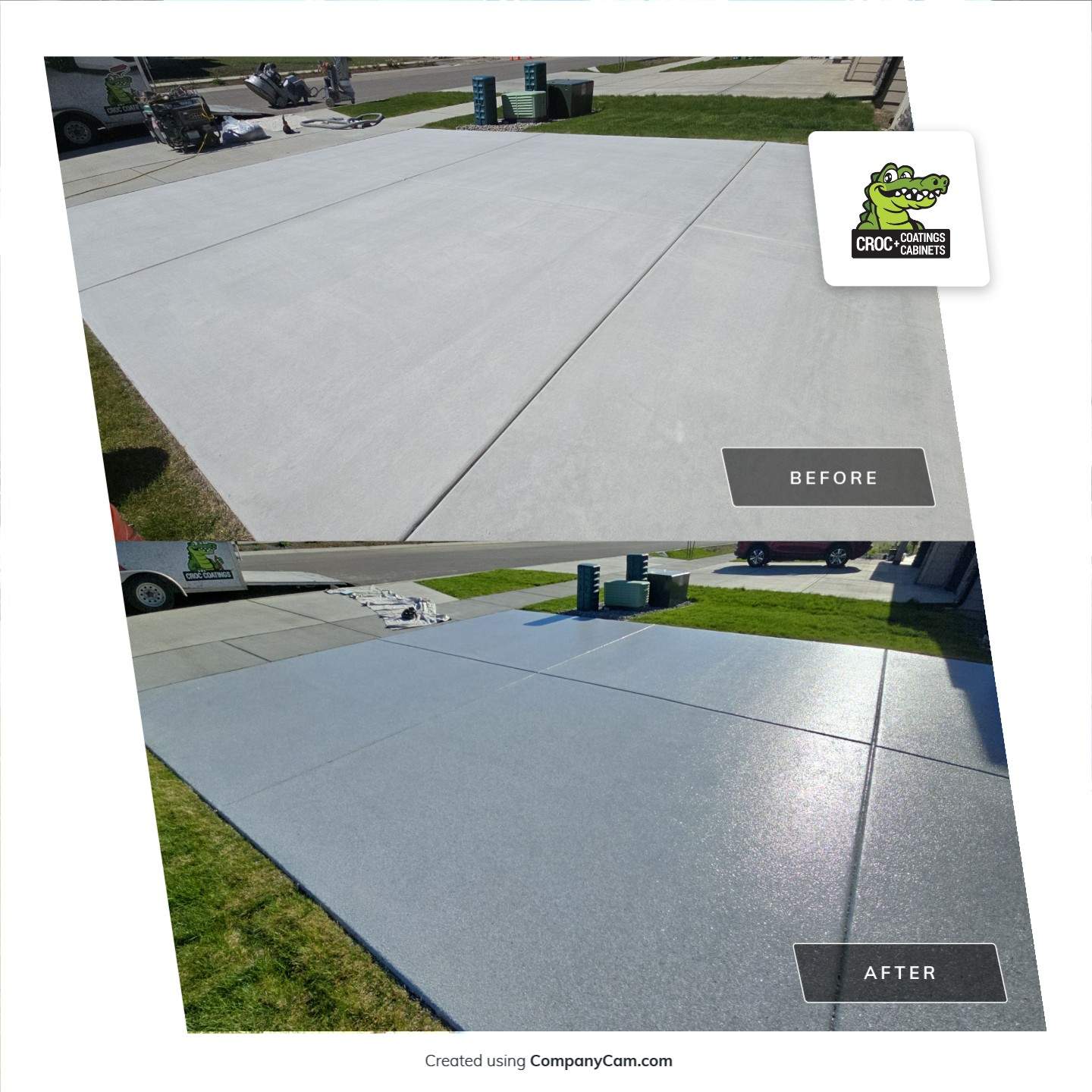 Driveway, garage, walkway Transformation using Ash Hybrid by Croc Coatings, LLC