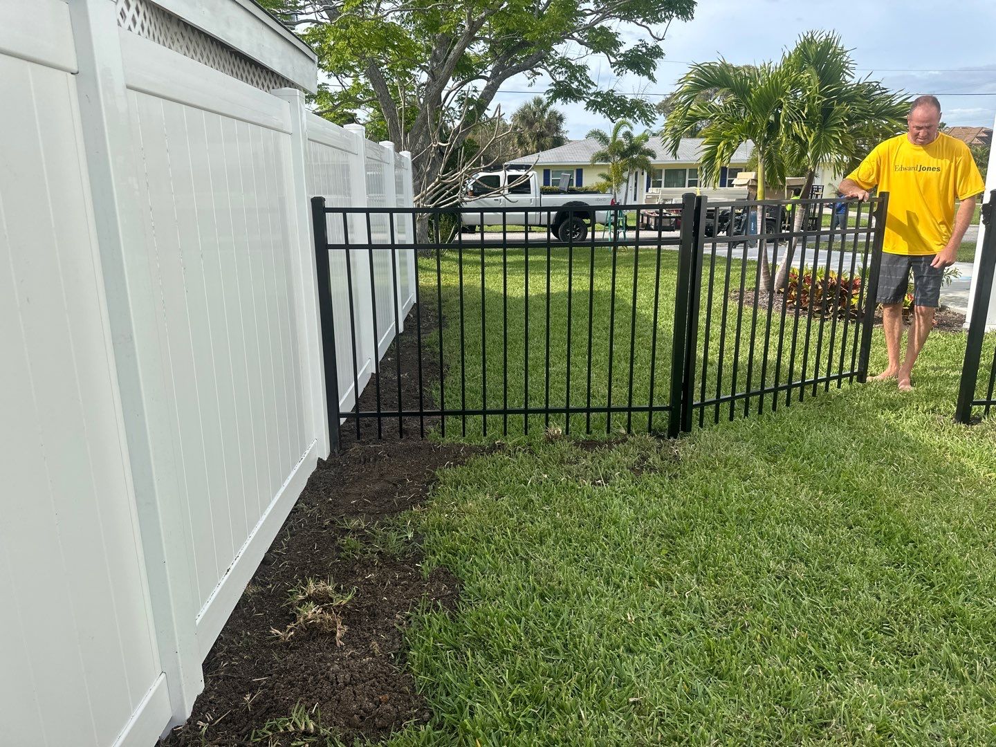 Aluminum Fence Installation using Black 3 Rail Aluminum and Vinyl Privacy Fence  by Asap fence and gates, LLC