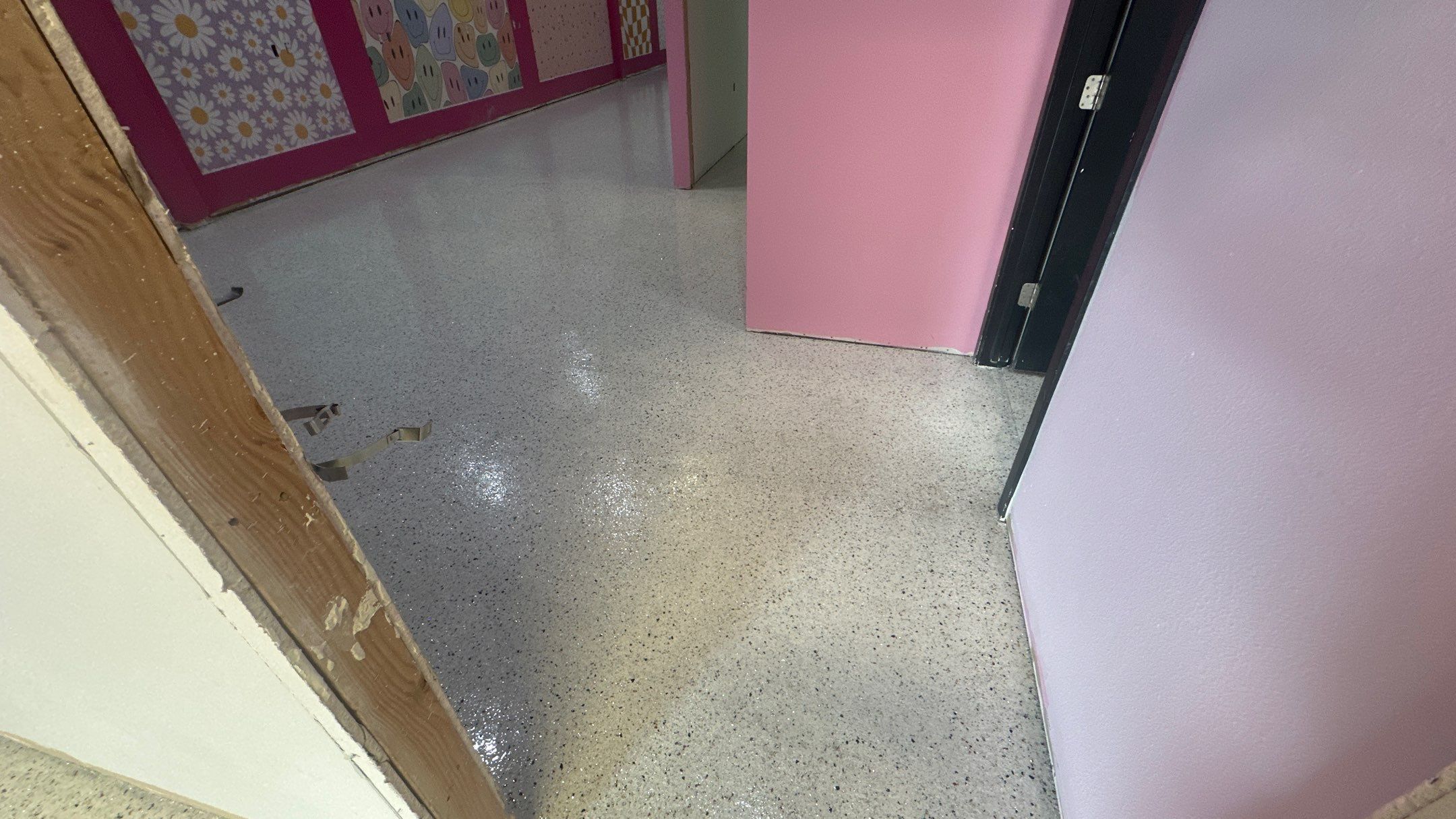 Commercial Floor Transformation using Jawbreaker w 2% Glitter by Croc Coatings, LLC