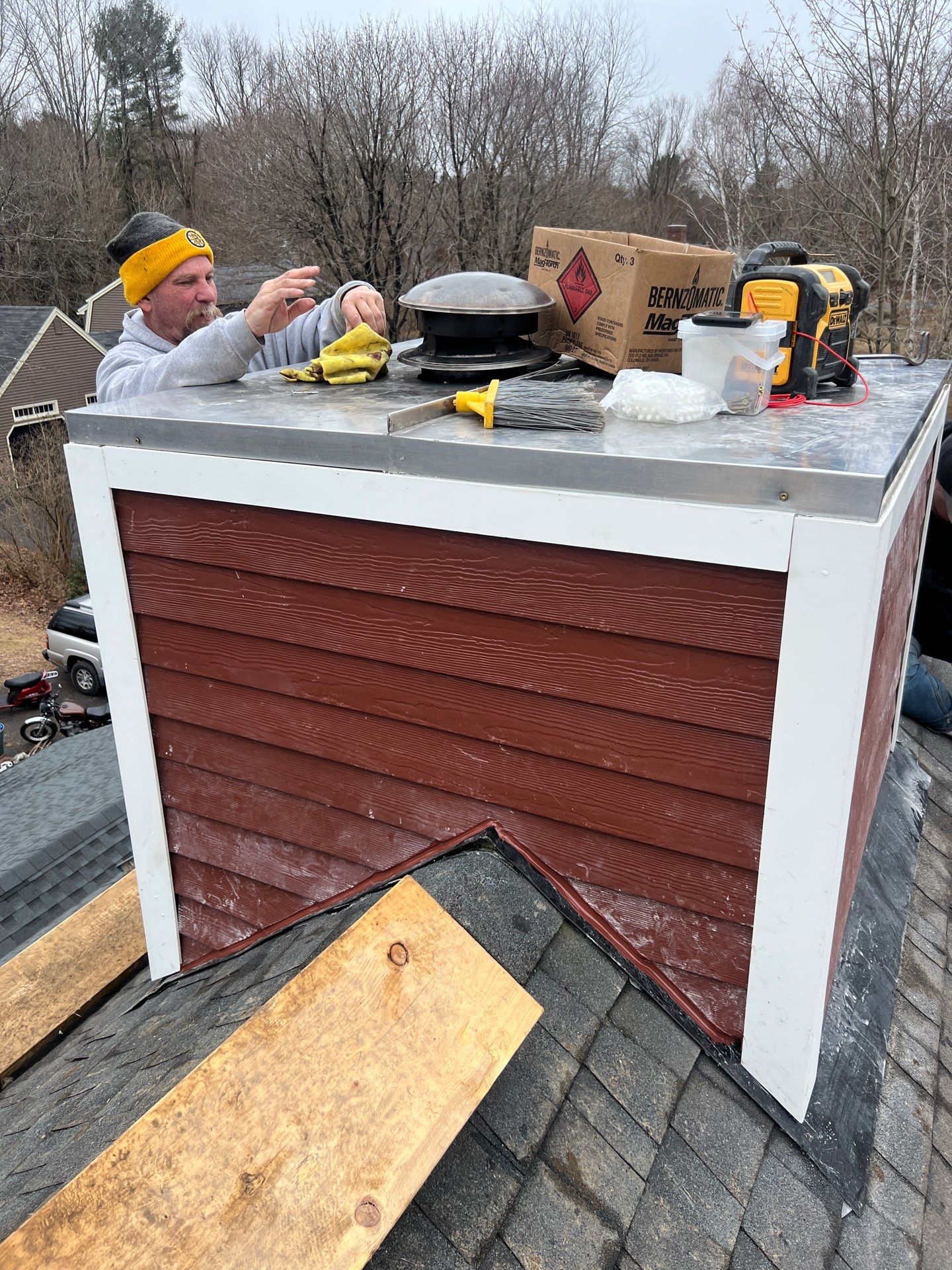 Framed Chimney Rebuild in York Maine by Tall pine roofing