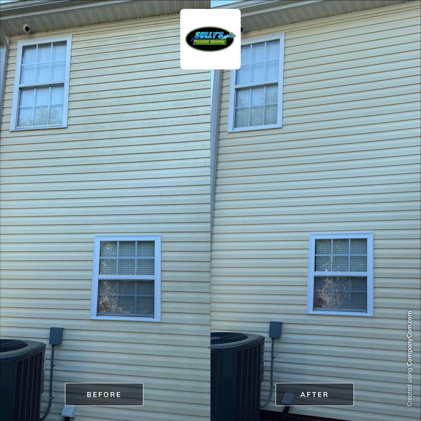 the service shown is cleaning the siding of a house using pressure washing techniques to remove dirt and grime