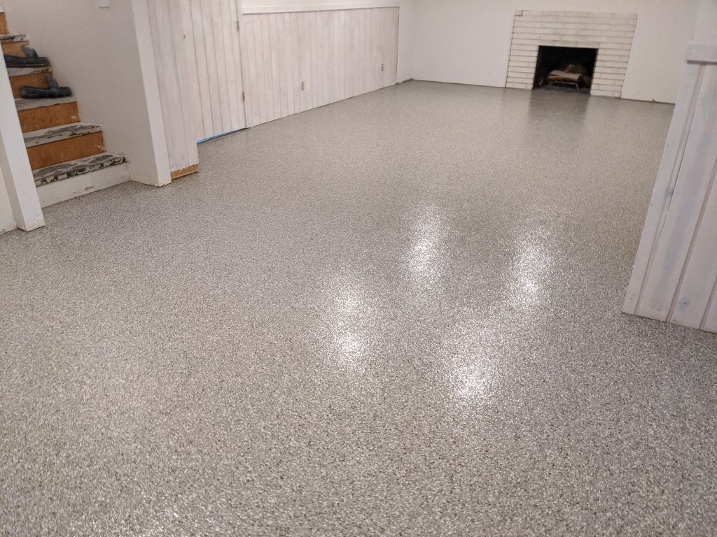Basement Croc Floor Transformation using Pebble Beach by Croc Coatings, LLC
