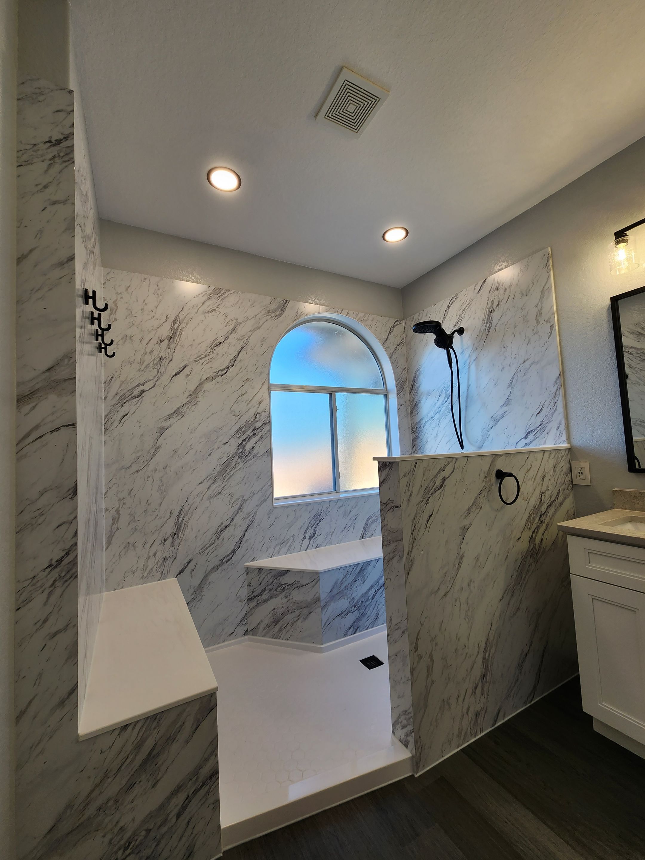 Cibolo Large Walk-In Shower Remodel with Hidden Niche and Smart Shower Controls by Legacy Bath and Kitchen