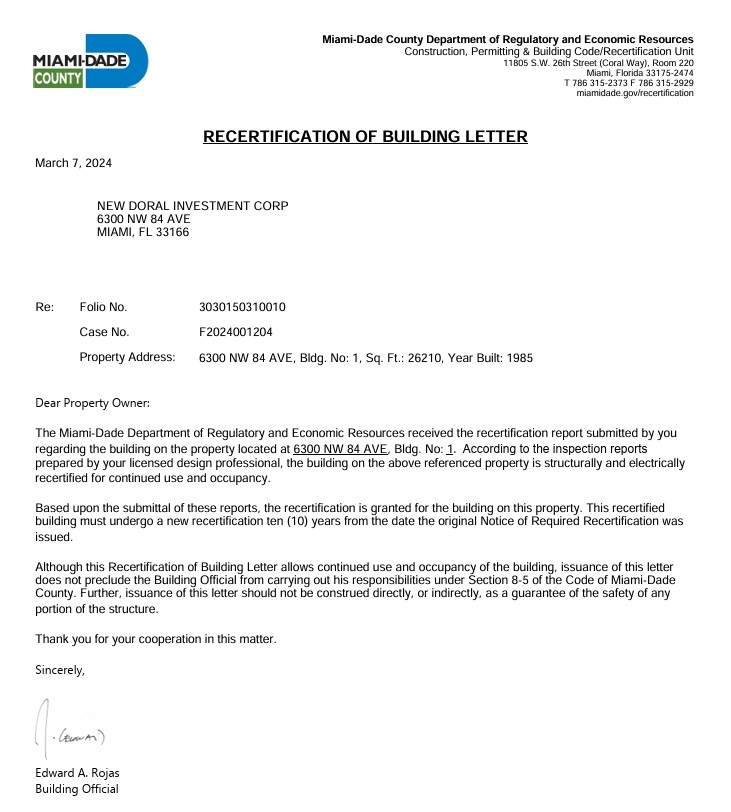 NEW DORAL INVESTMENT CORP by Souffront Construction & Engineering