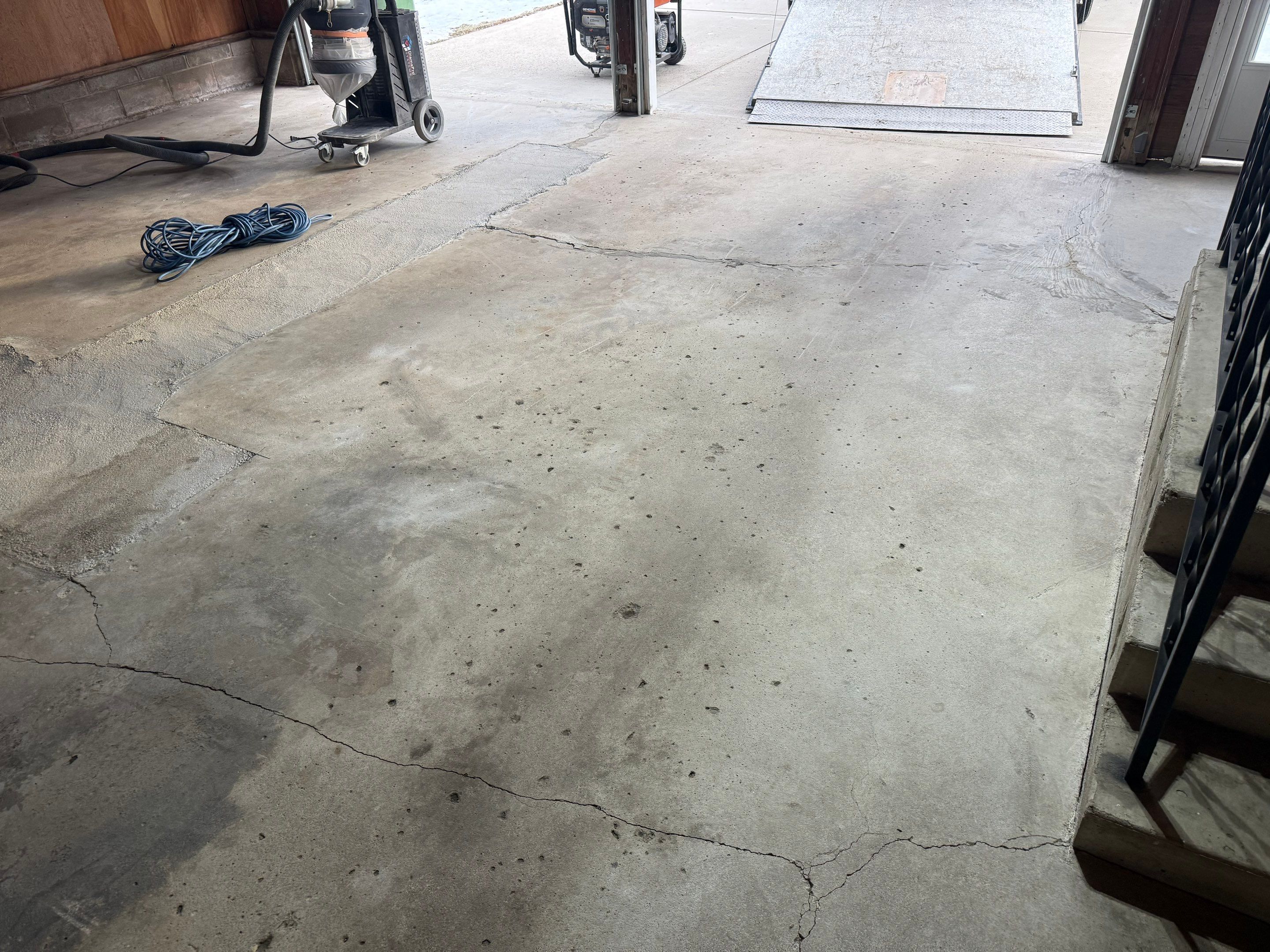 Multi-Colored Epoxy Garage Floor Coating and Concrete Stair Restoration by Select Painting, Coatings & Garage Cabinets