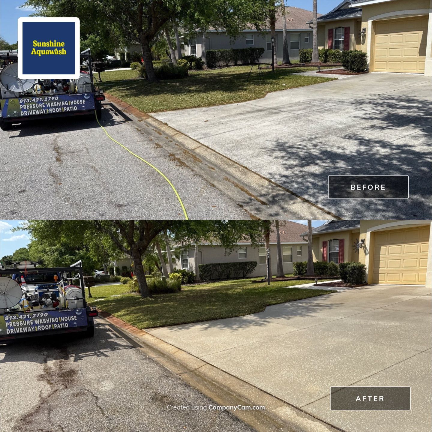 Driveway & Rear Wall Soft Wash | Lexington Community | Parrish, FL | Sunshine AquaWash by Sunshine AquaWash