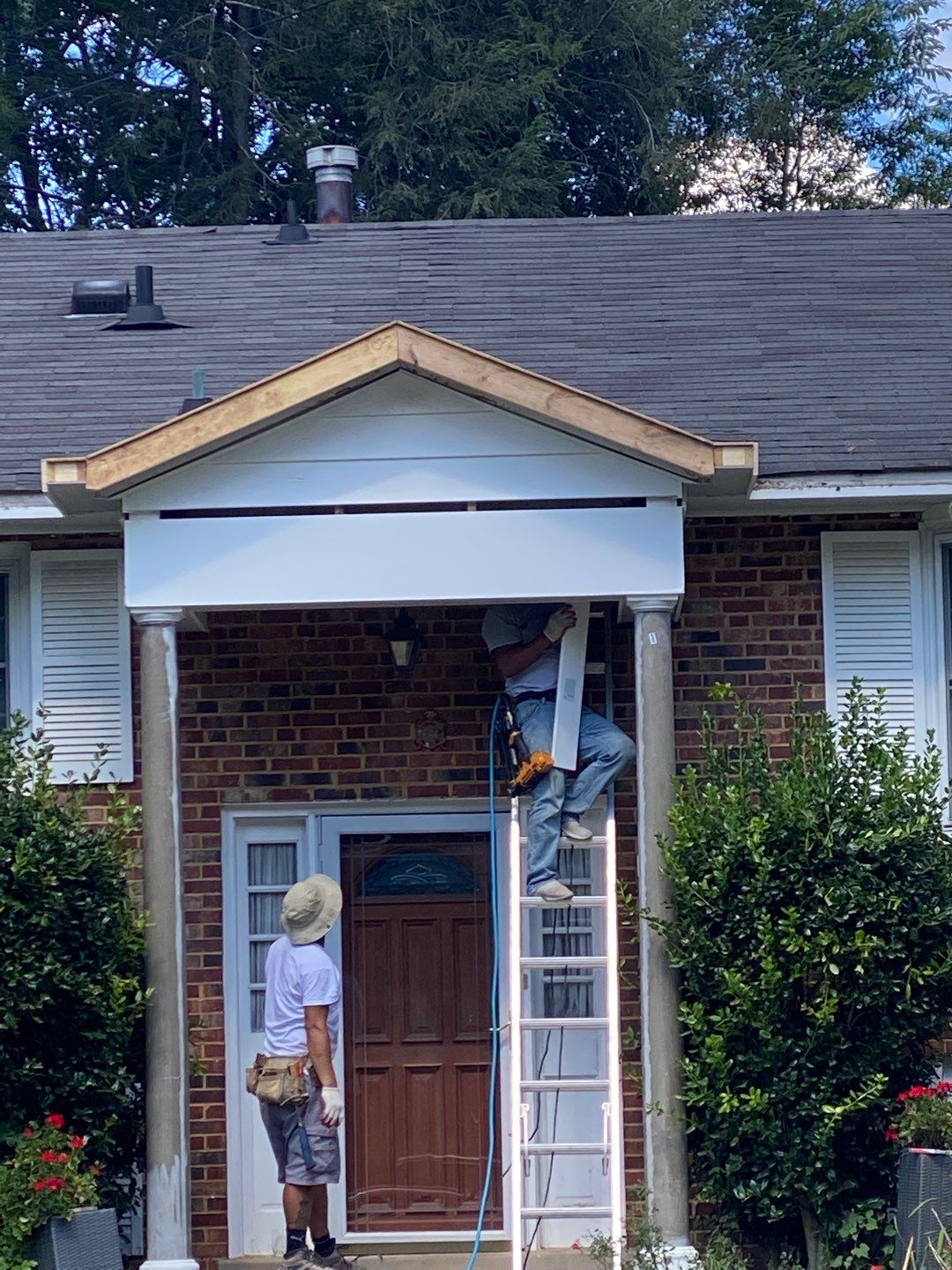 porch  using Brick pavers, porch columms , rooff update   by Jesus Master Handyman LLC 