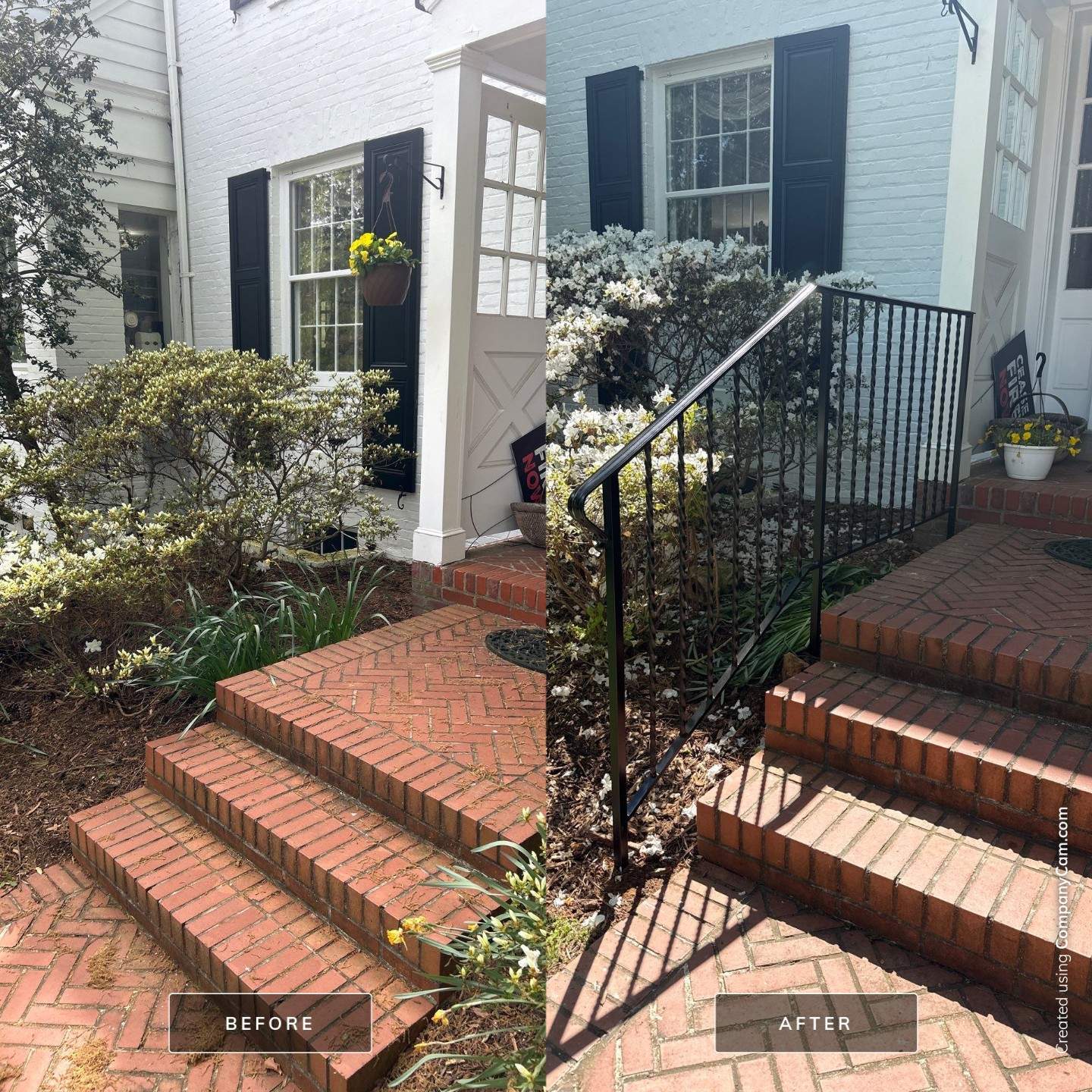Custom Wrought Iron Handrails for Herringbone Brick Stairs in DC by Capitol Iron Works