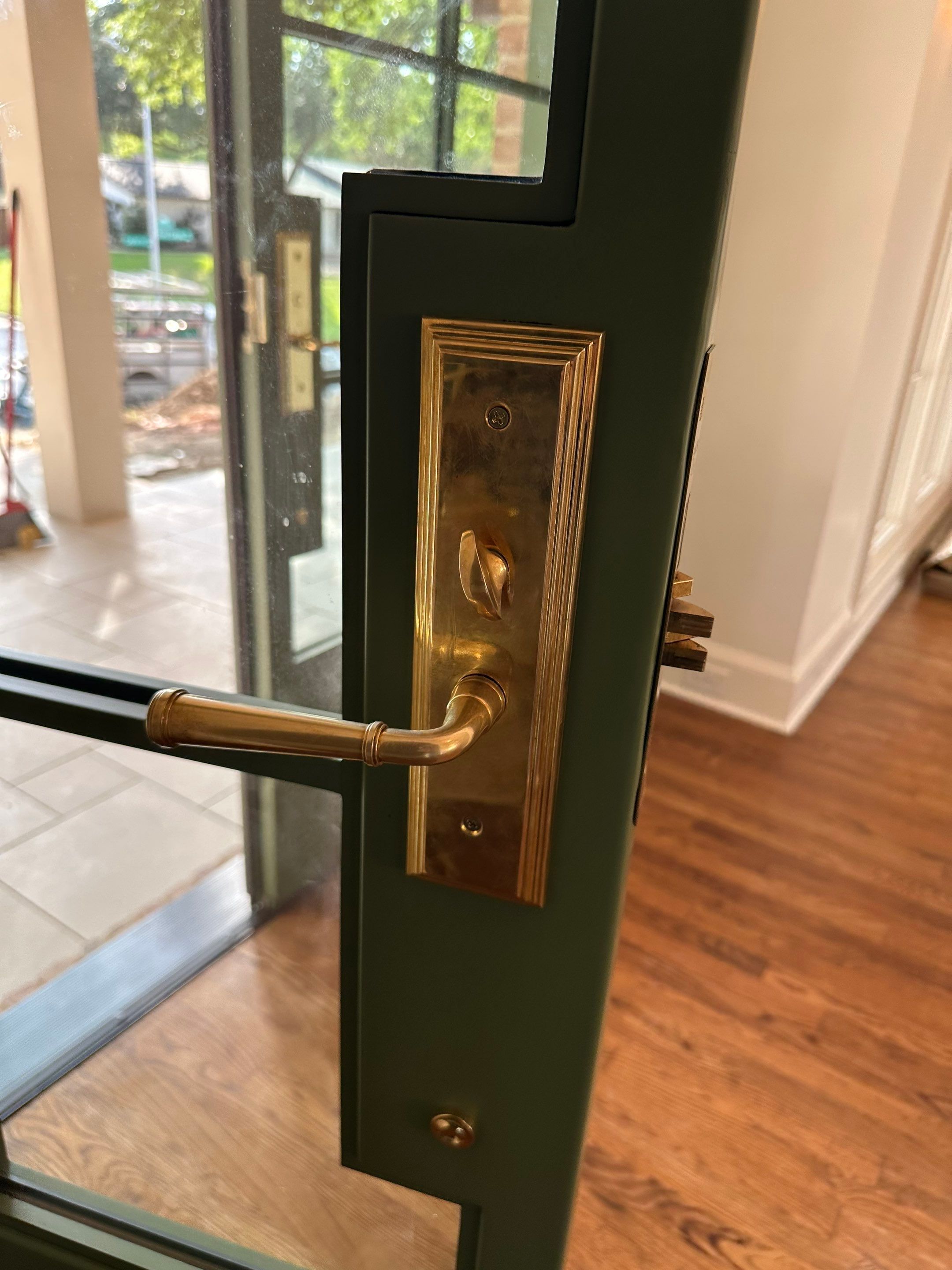 Steel Double Door Installation in Fort Worth in Sage Green by Solara Custom Living