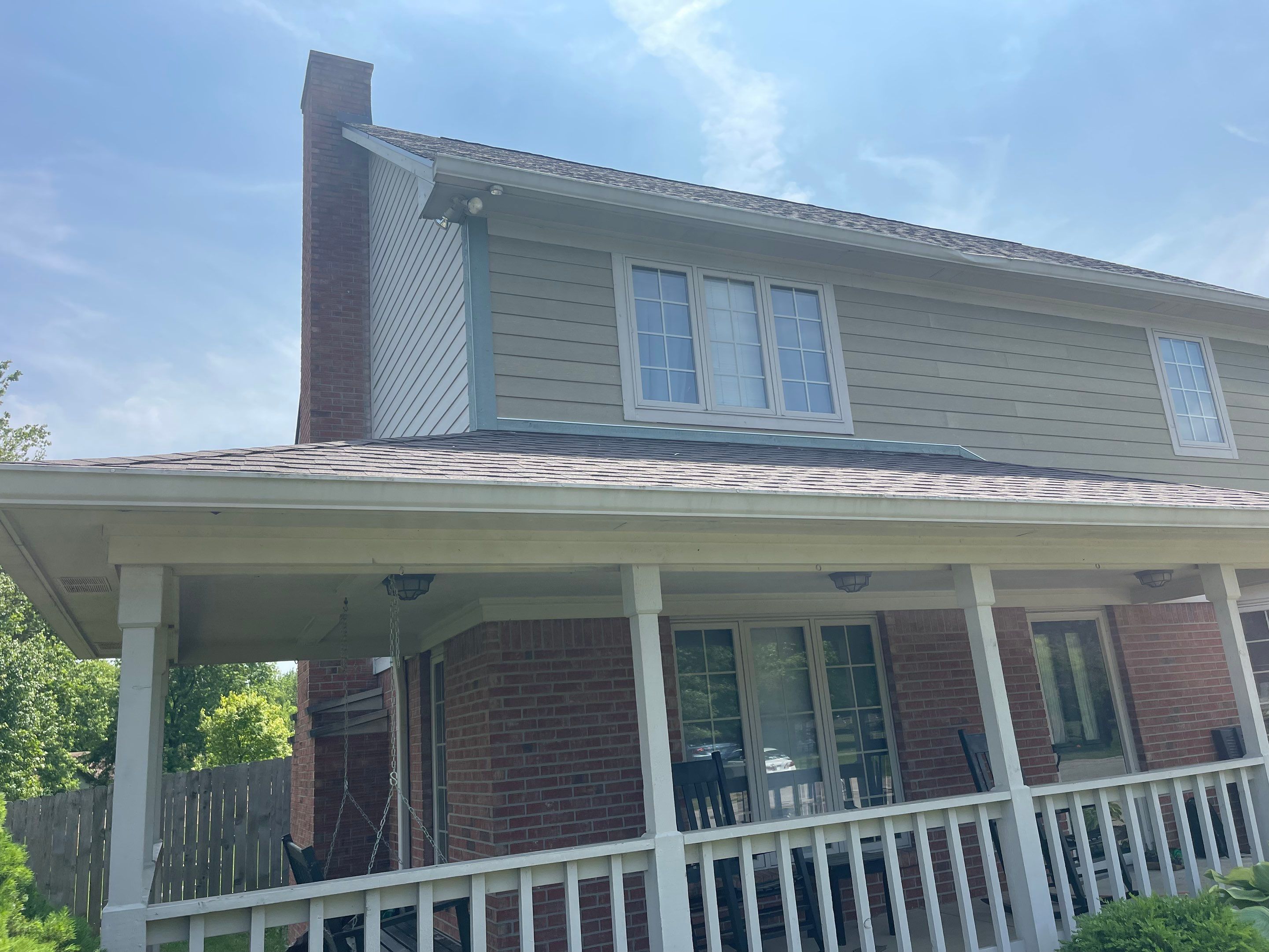Tornado damage in Whiteland. Roof replacement, James Hardie siding, exterior paint, gutters, windows, doors by 317 Roofing & Restorations