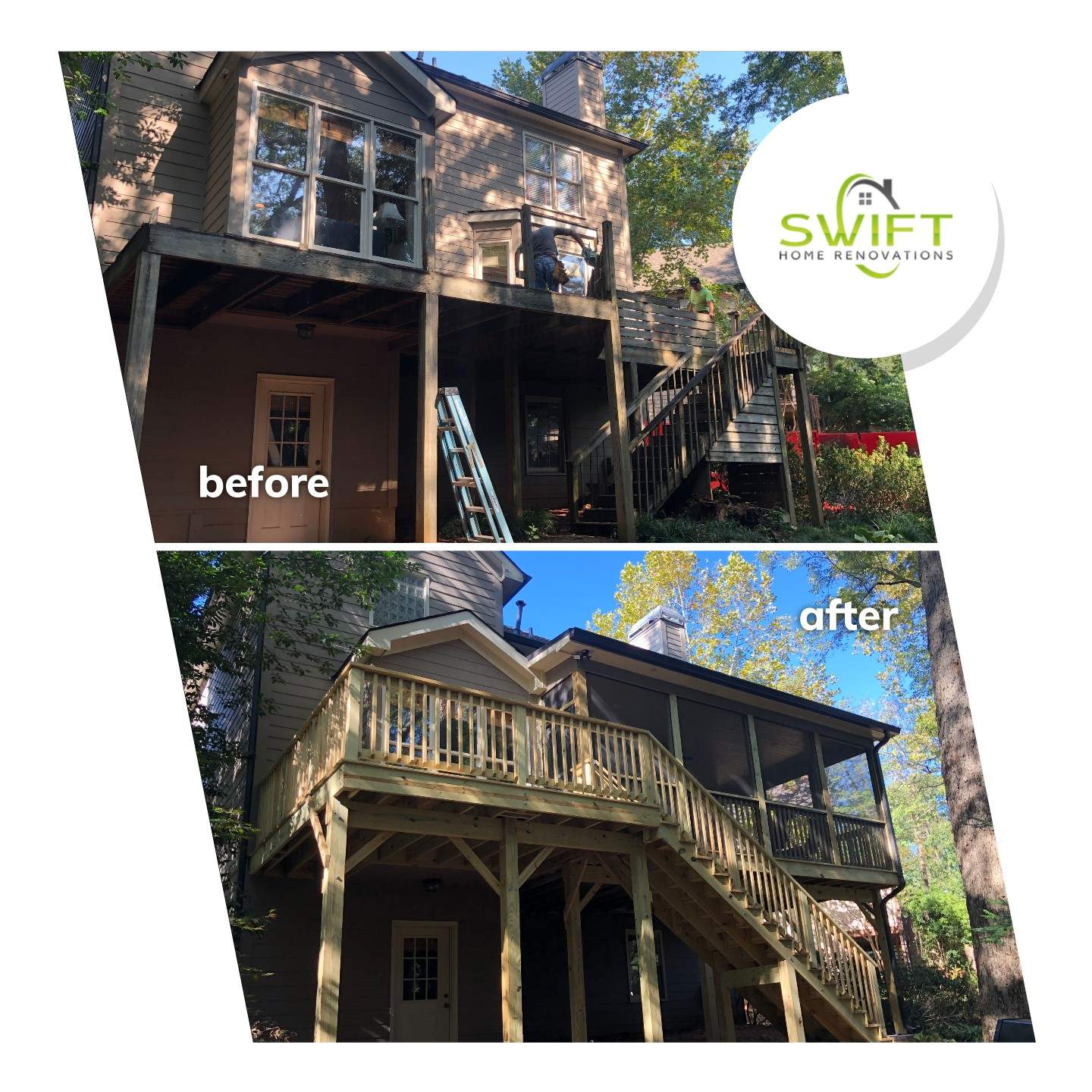 Elevated Screened-In Porch and Custom Wood Deck in Decatur by Swift Home Renovations 