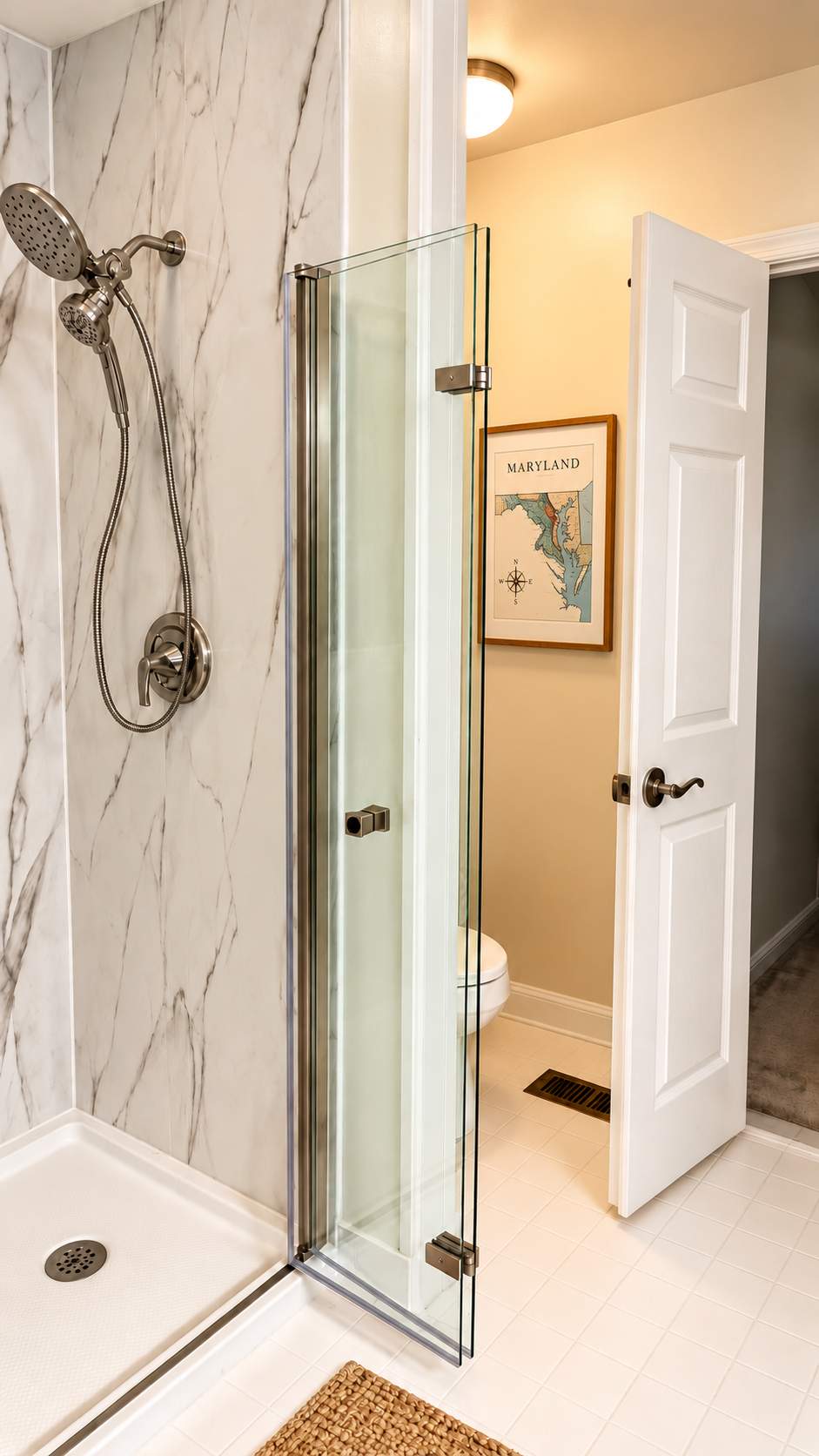 Modern Walk-In Shower Remodel with Marble-Look Surround & Frameless Glass by Remodel Now