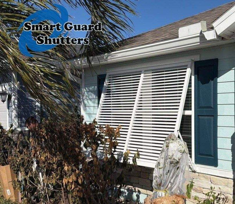 Impact Bahama Shutter in Signal White by Smart Guard Shutters