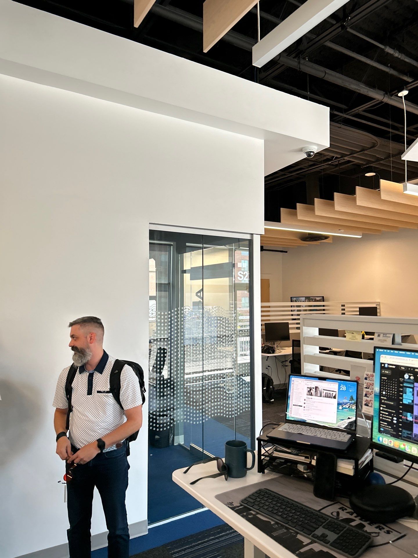 Office Remodel Featuring Acoustic Baffles and Professional Carpet Installation by CompanyCam Sales Demo