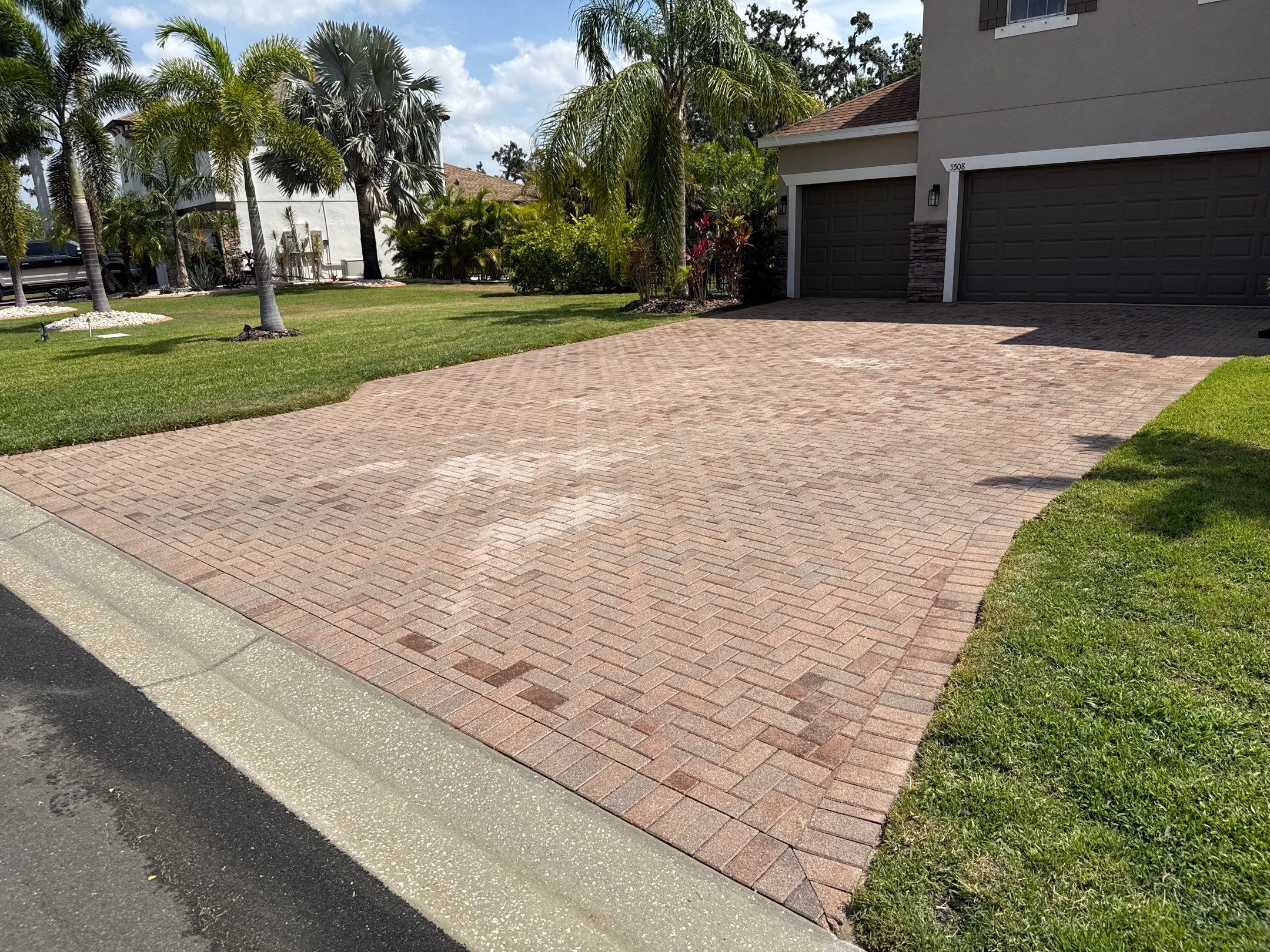 3-Car Paver Driveway & Entryway Cleaning | Oakleaf Hammock Community, Ellenton, FL by Sunshine AquaWash