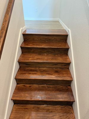 Carpet replacement with Tile and Red Oak Stairs