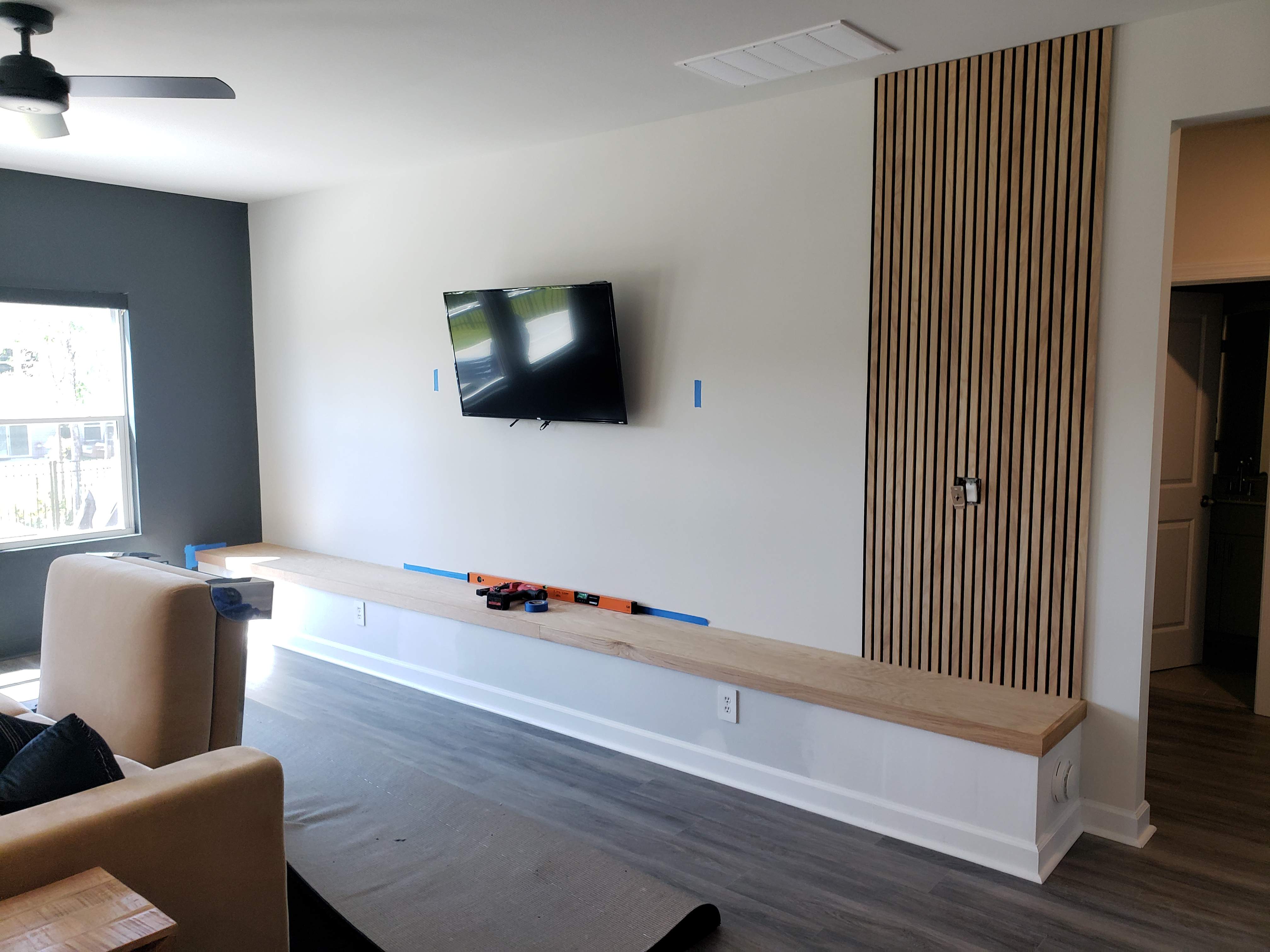 Custom Bench Build with Soundproofing Panels by A Step Above Handy LLC 